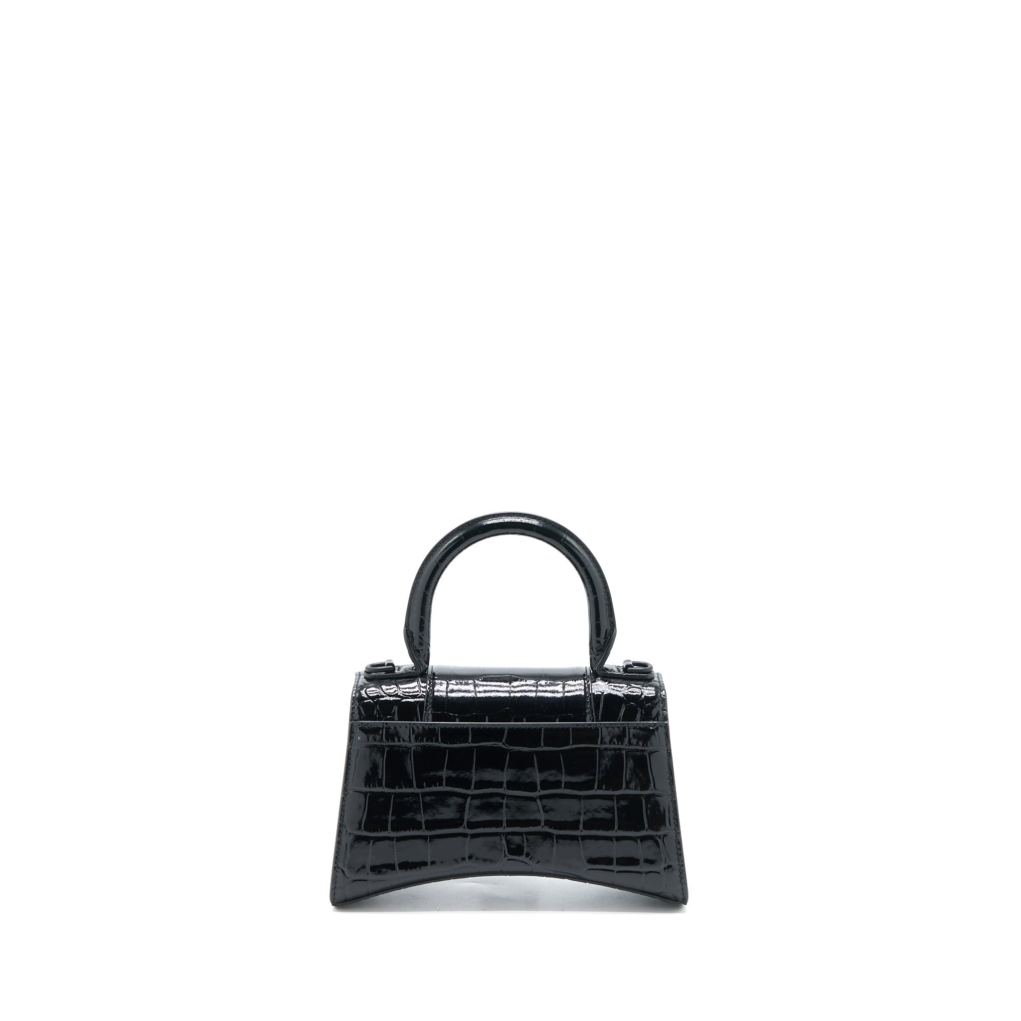 BALENCIAGA HOURGLASS XS CROC-EMBOSSED LEATHER BLACK WITH BLACK HARDWARE