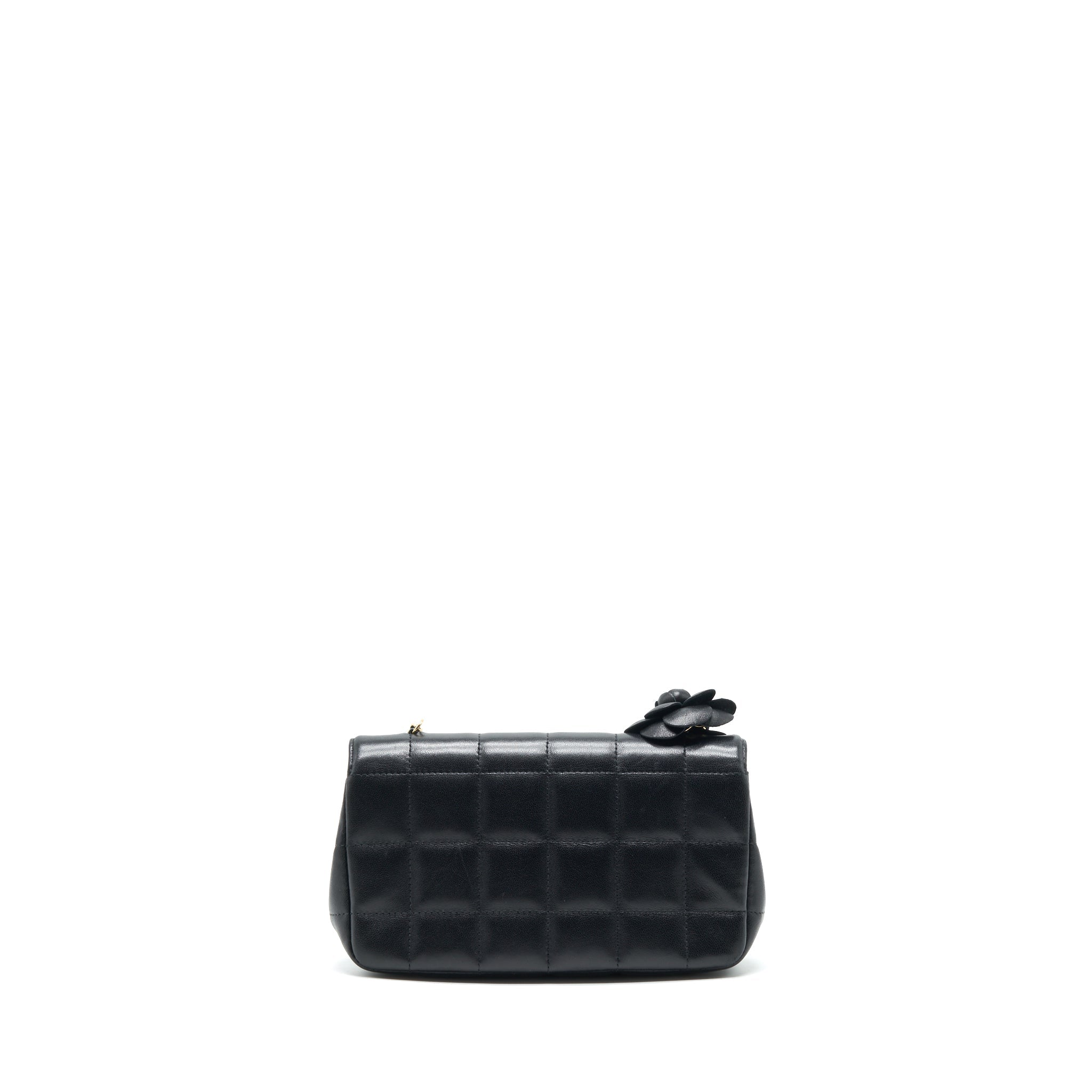 CHANEL CAMELLIA MINI FLAP SHOULDER BAG LAMBSKIN BLACK GHW