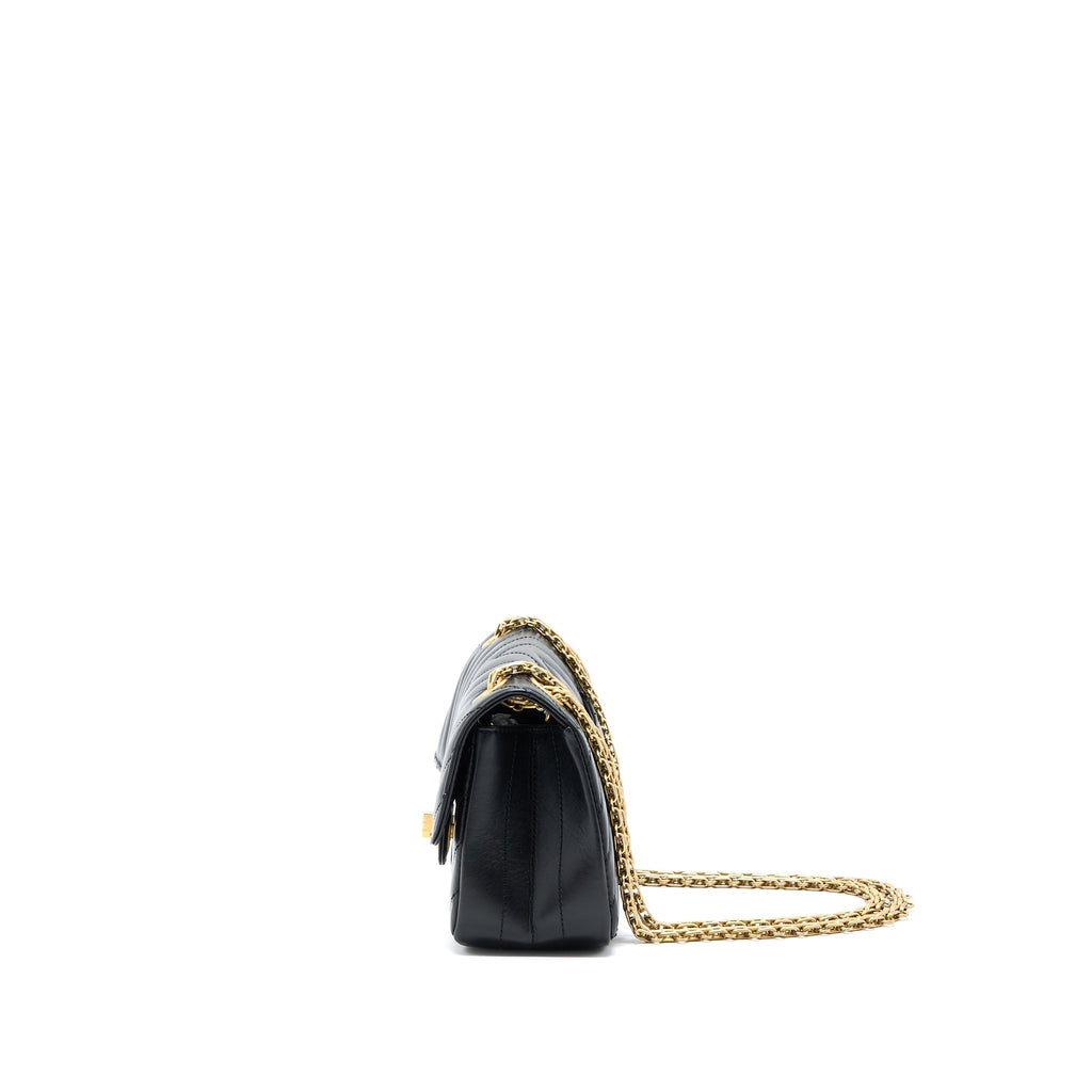 CHANEL 2.55 REISSUE MINI CHEVRON FLAP BAG AGED CALFSKIN  BLACK GHW