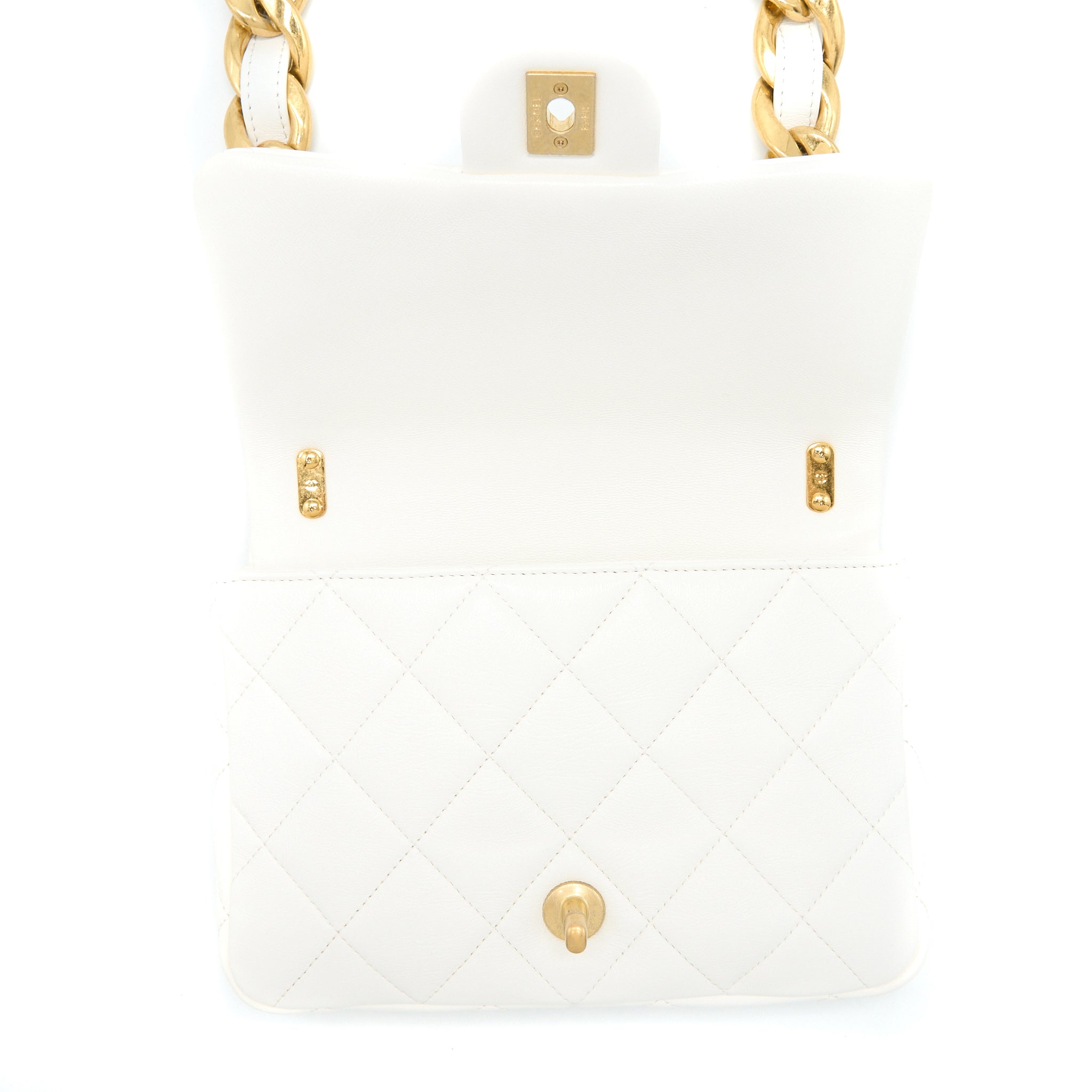 CHANEL 22S GIANT CHAIN FLAP SHOULDER BAG LAMBSKIN WHITE BRUSHED GHW (MICROCHIP)