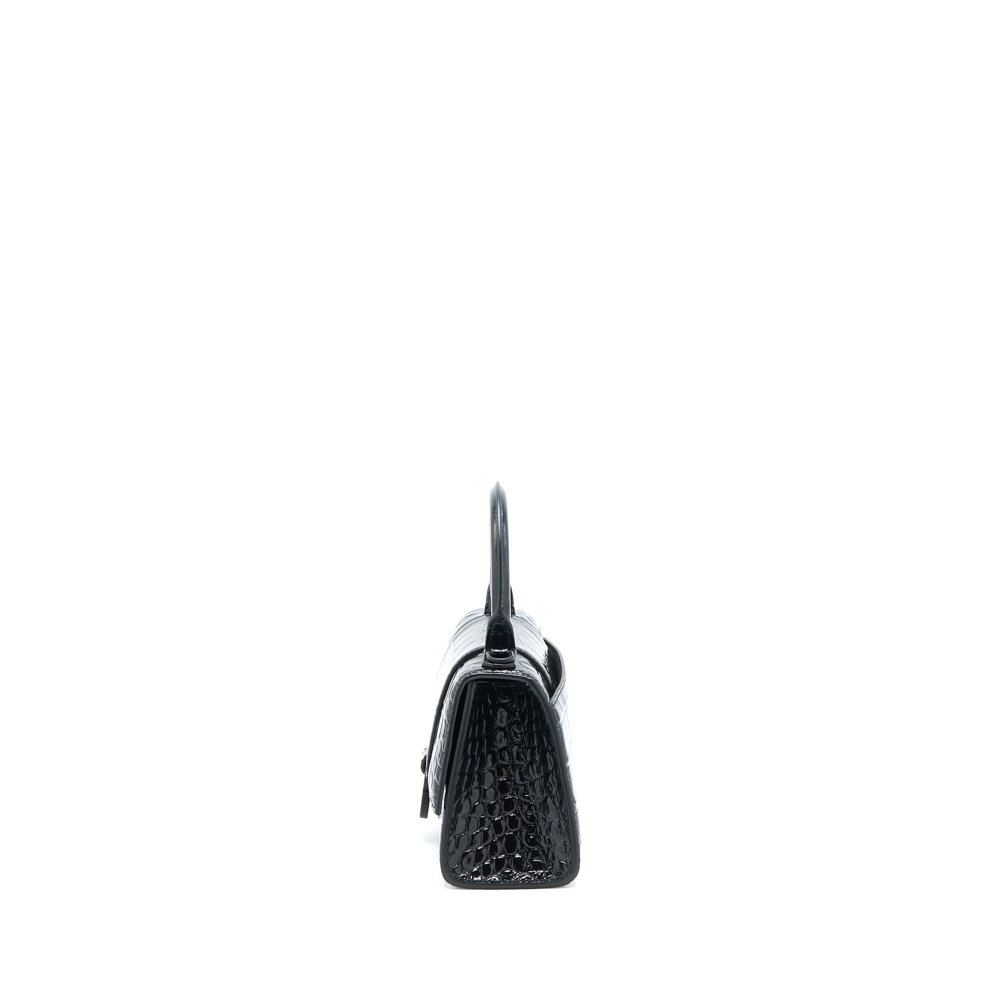 BALENCIAGA HOURGLASS XS CROC-EMBOSSED LEATHER BLACK WITH BLACK HARDWARE