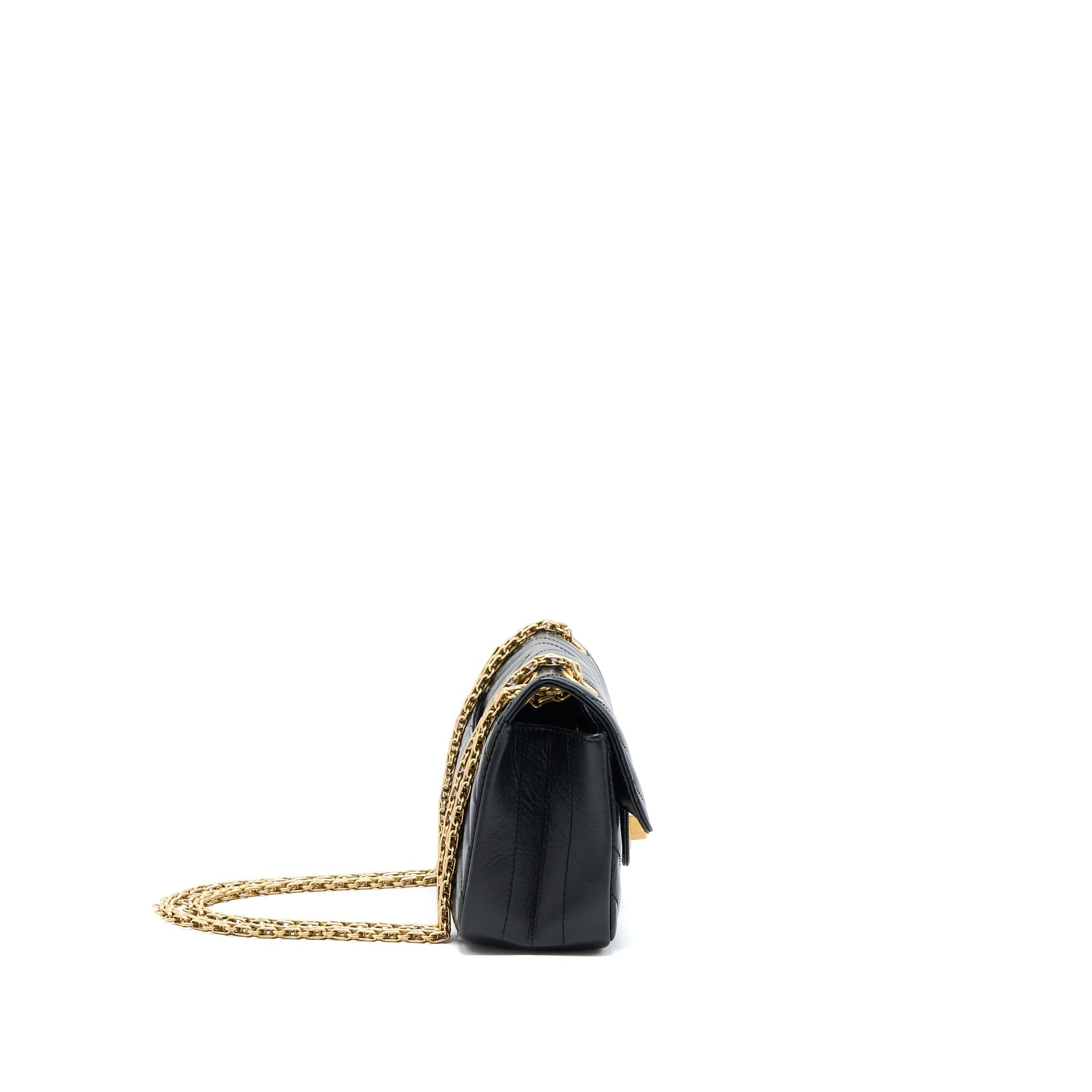 CHANEL 2.55 REISSUE MINI CHEVRON FLAP BAG AGED CALFSKIN  BLACK GHW
