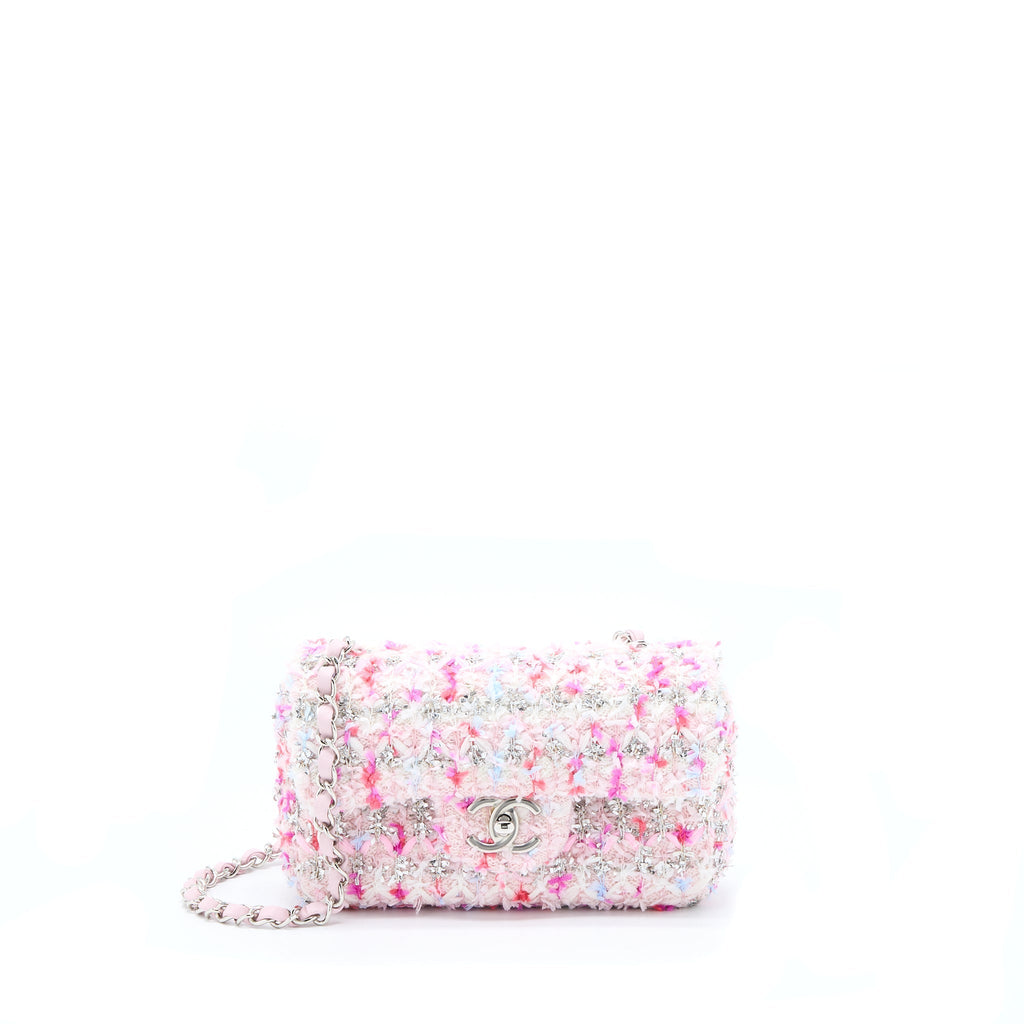 CHANEL SEASONAL MINI RECTANGULAR FLAP BAG TWEED PINK/MULTICOLOUR SHW