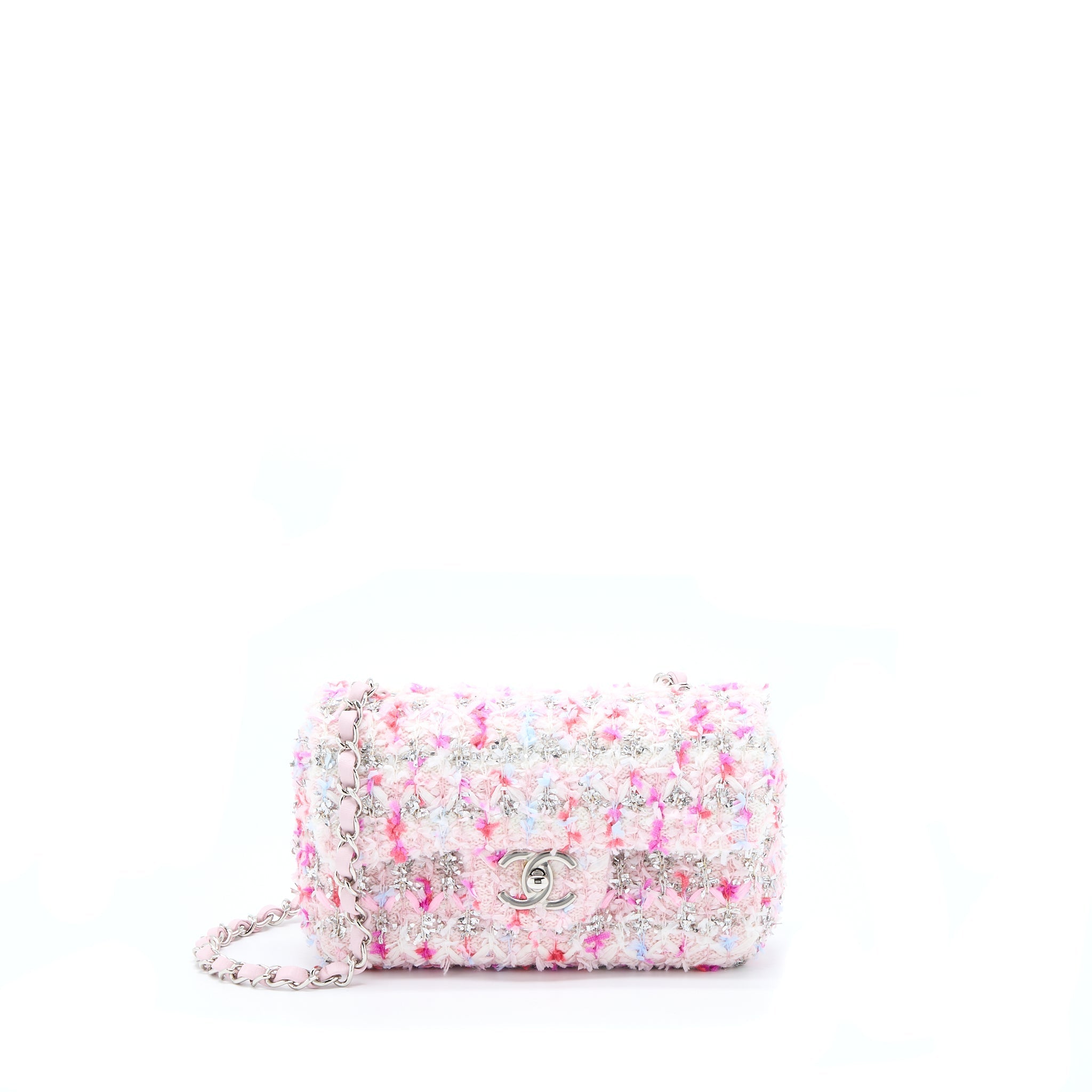 CHANEL SEASONAL MINI RECTANGULAR FLAP BAG TWEED PINK/MULTICOLOUR SHW