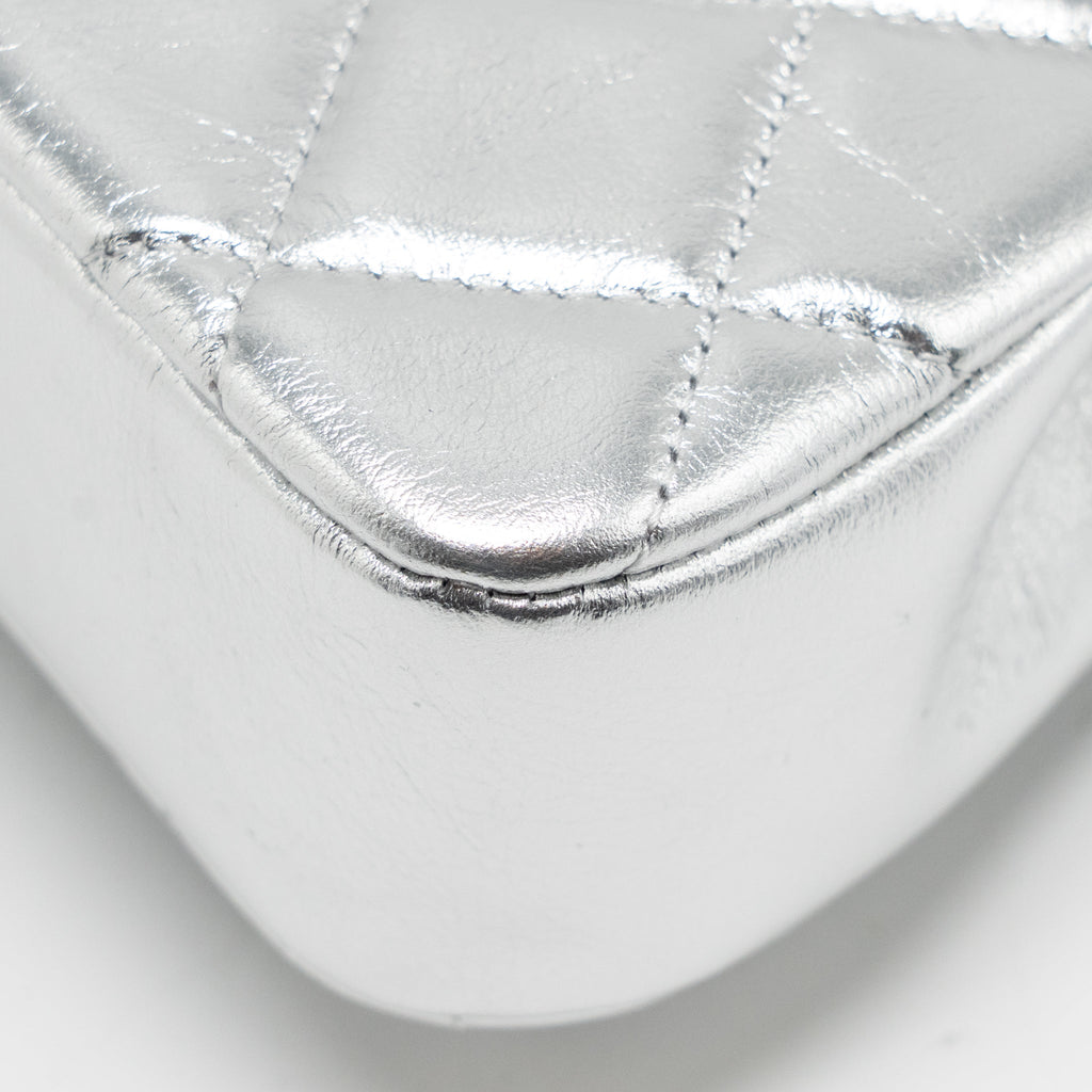 CHANEL 25S O-PHONE HOLDER WITH CHAIN CALFSKIN SILVER SHW(MICROCHIP)
