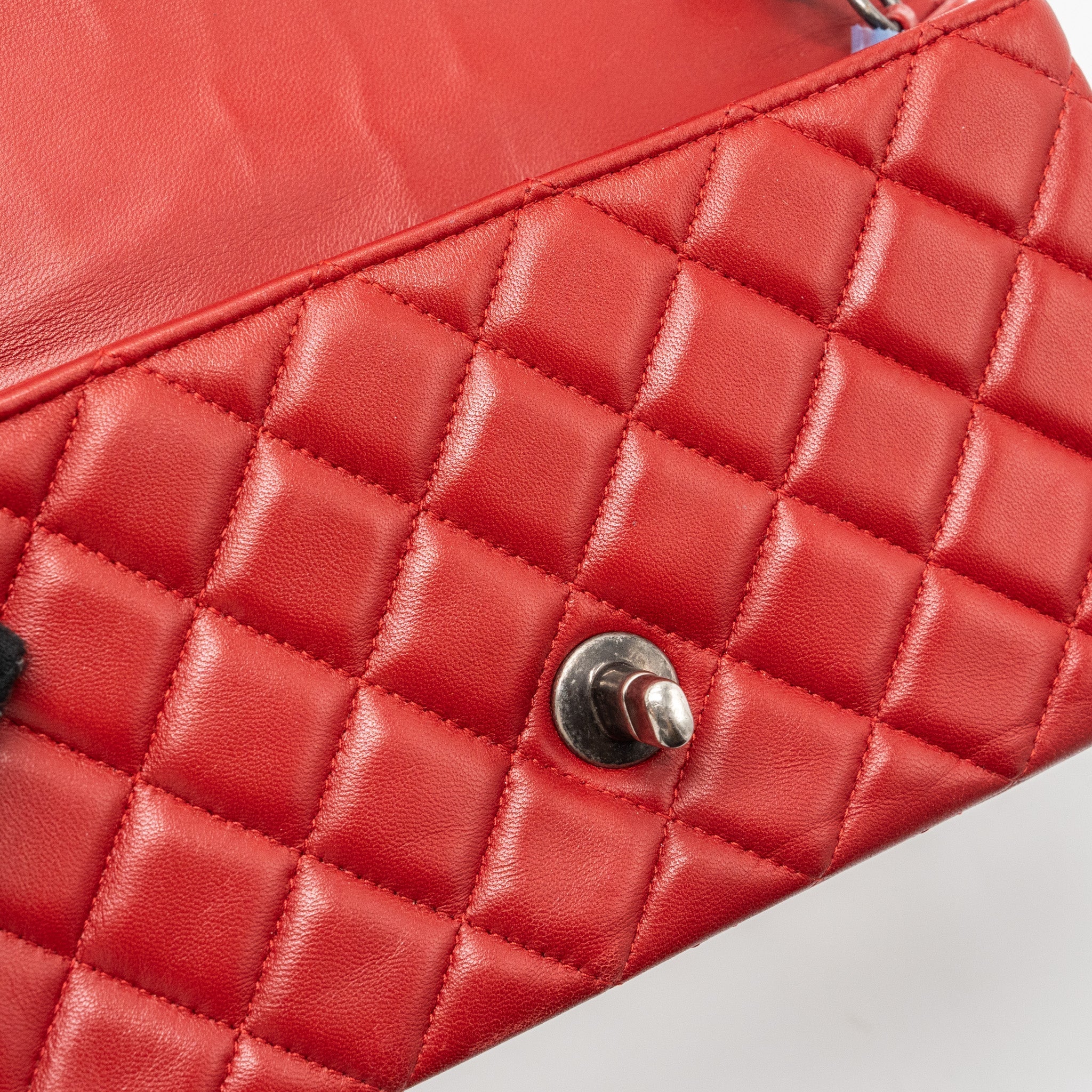 CHANEL CLASSIC MINI RECTANGULAR FLAP BAG LAMBSKIN RED RUTHENIUM HARDWARE
