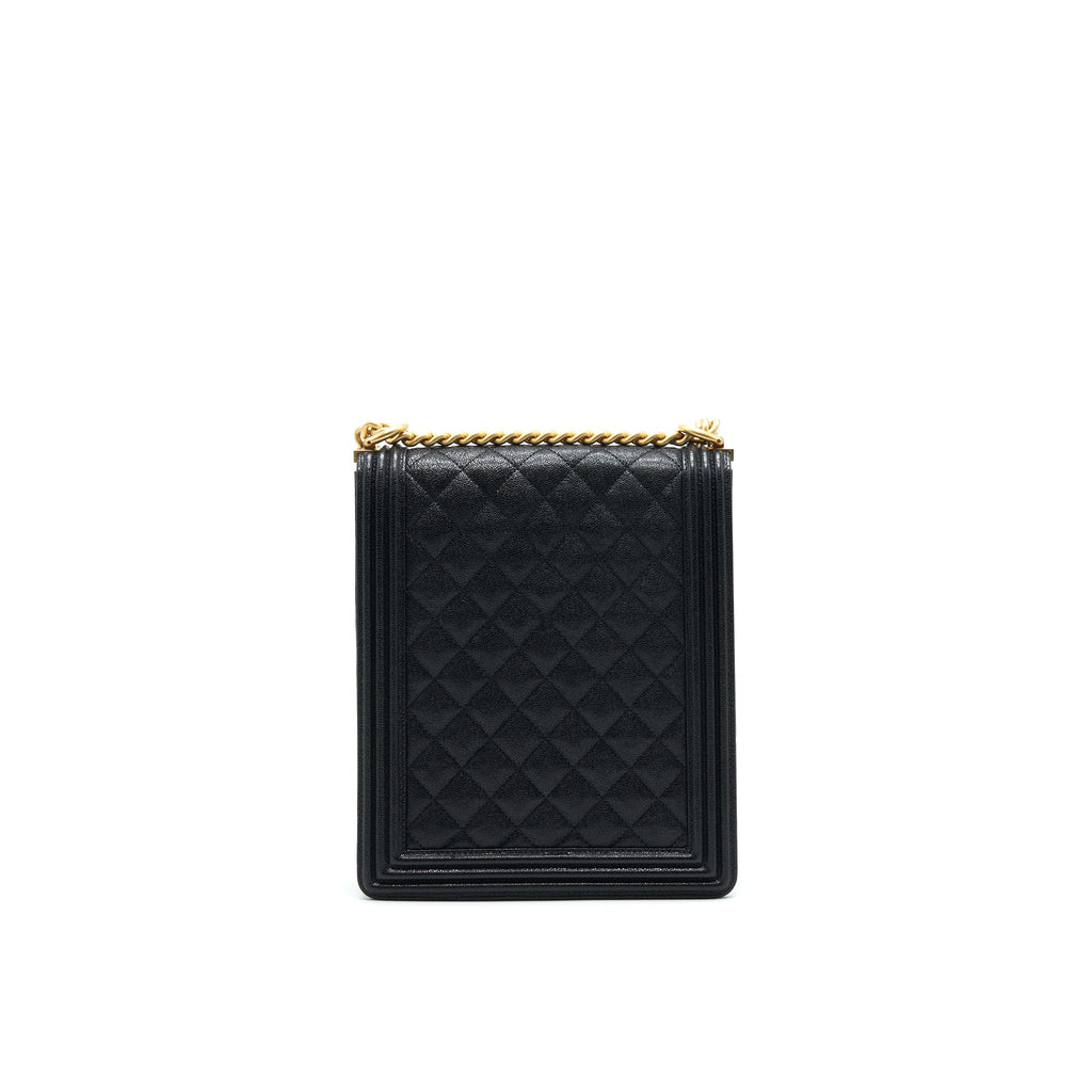 CHANEL VERTICAL BOY BAG CARVIAR LARGE BLACK GHW