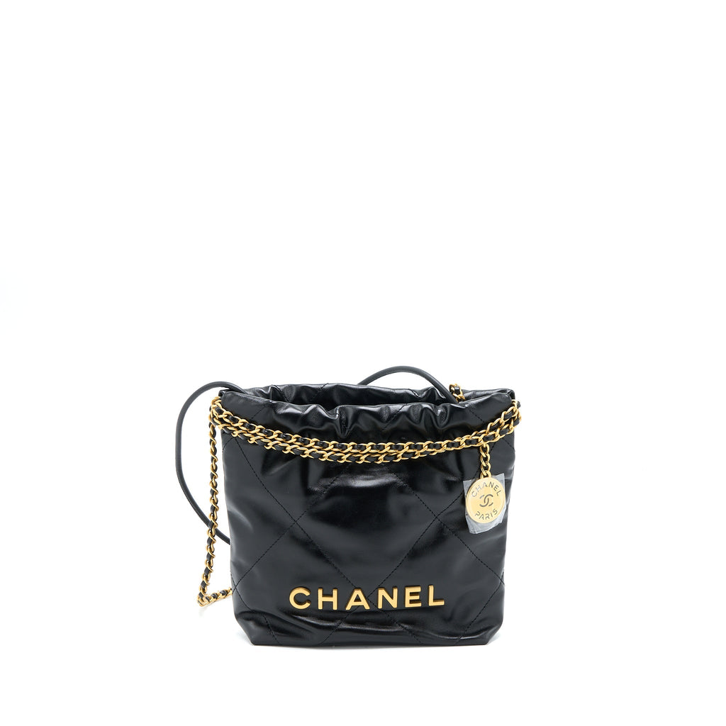 CHANEL MINI 22 BAG SHINY CALFSKIN BLACK GHW (MICROCHIP)