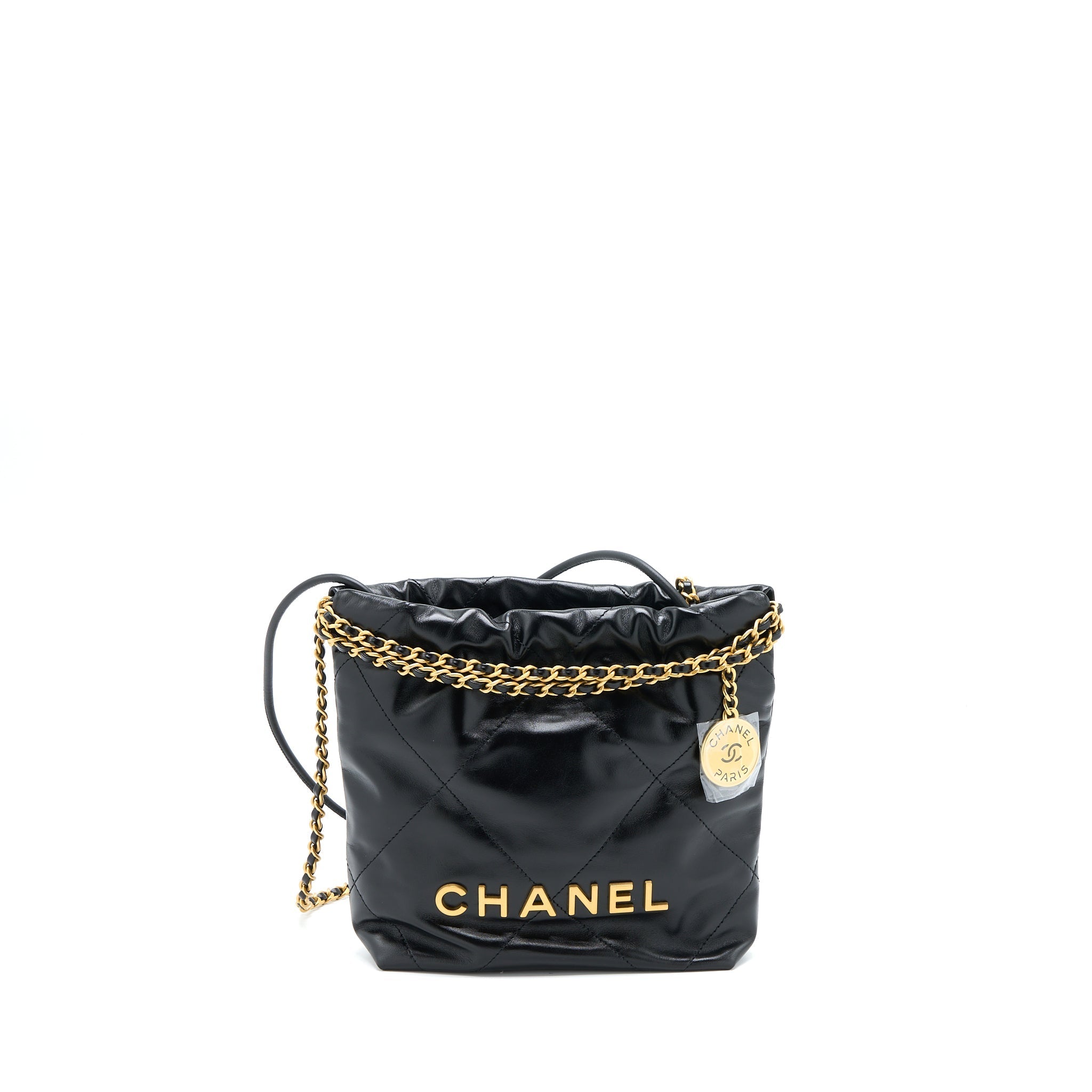 CHANEL MINI 22 BAG SHINY CALFSKIN BLACK GHW (MICROCHIP)