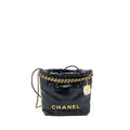 CHANEL 23S MINI 22 BAG SHINY CALFSKIN BLACK BRUSHED GHW(MICROCHIP)