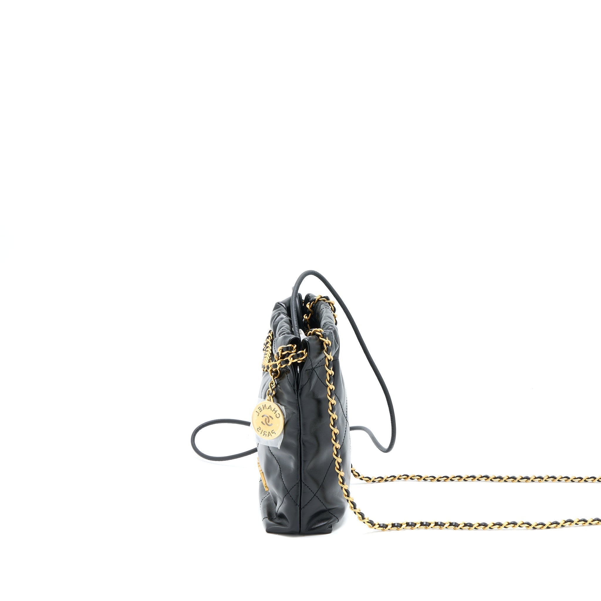 CHANEL MINI 22 BAG SHINY CALFSKIN BLACK GHW (MICROCHIP)