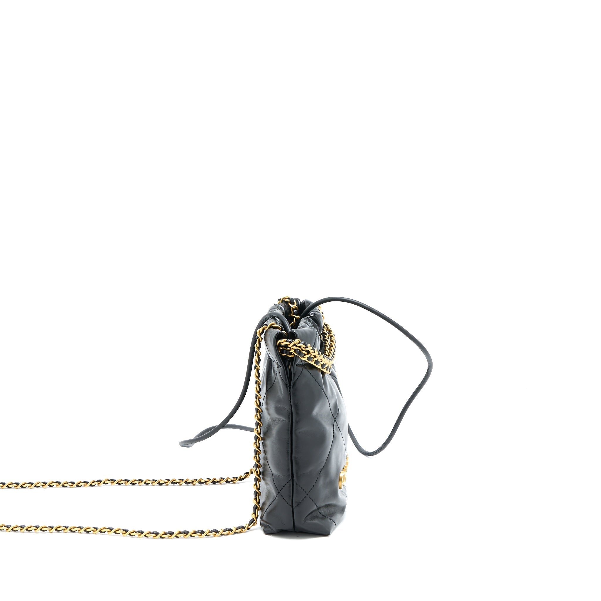 CHANEL 23S MINI 22 BAG SHINY CALFSKIN BLACK BRUSHED GHW(MICROCHIP)
