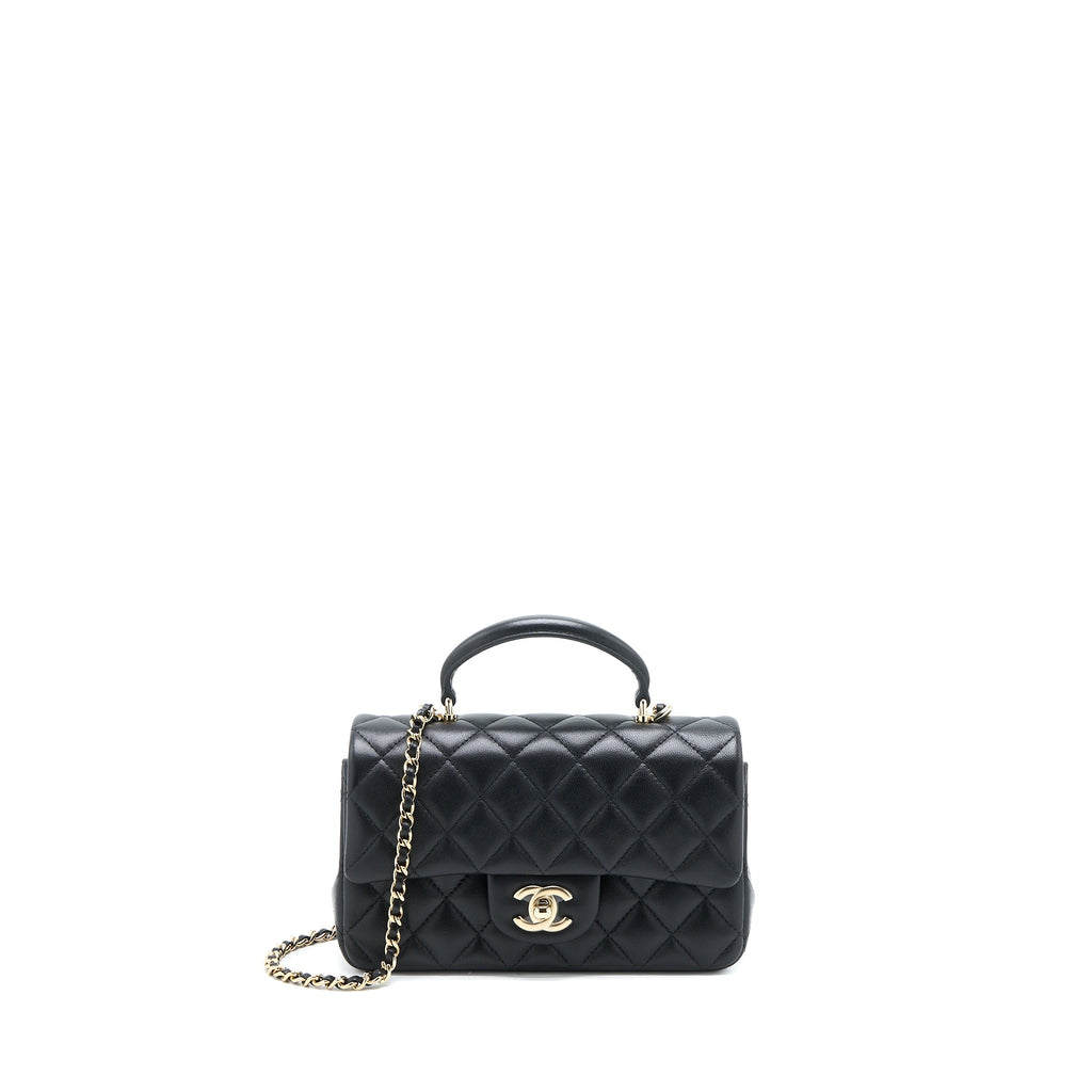 CHANEL TOP HANDLE MINI RECTANGULAR FLAP BAG LAMBSKIN BLACK LGHW (MICROCHIP)