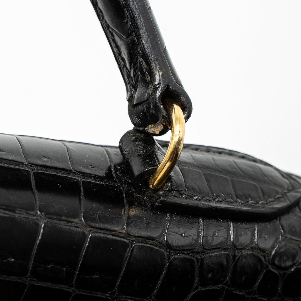 HERMES KELLY 32 SHINY CROCODILE POROSUS BLACK GHW