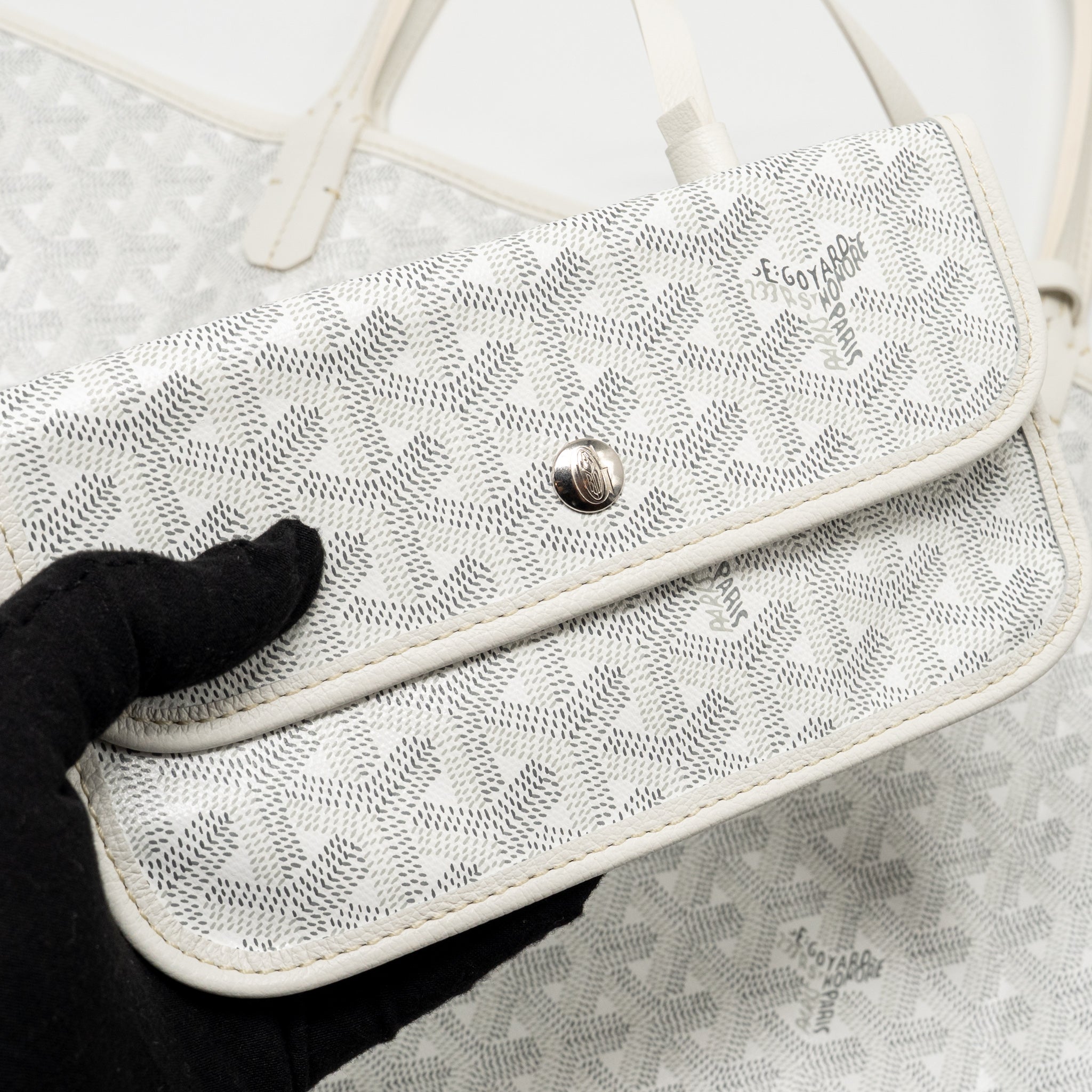 GOYARD SAINT LOUIS TOTE GM BAG GOYARDINE CANVAS/CALFSKIN LEATHER WHITE SHW