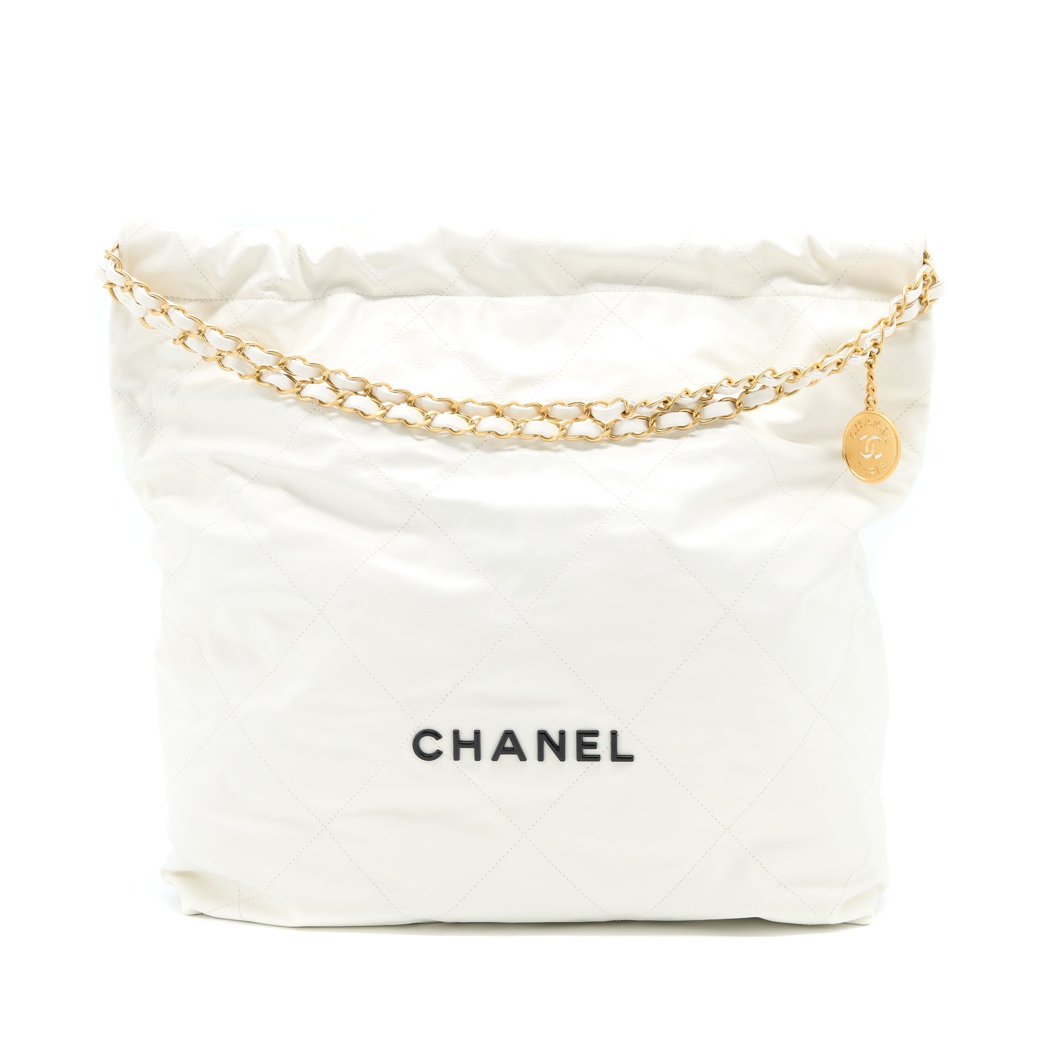 CHANEL LARGE 22 BAG CALFSKIN WHITE BRUSHED GHW (MICROCHIP)