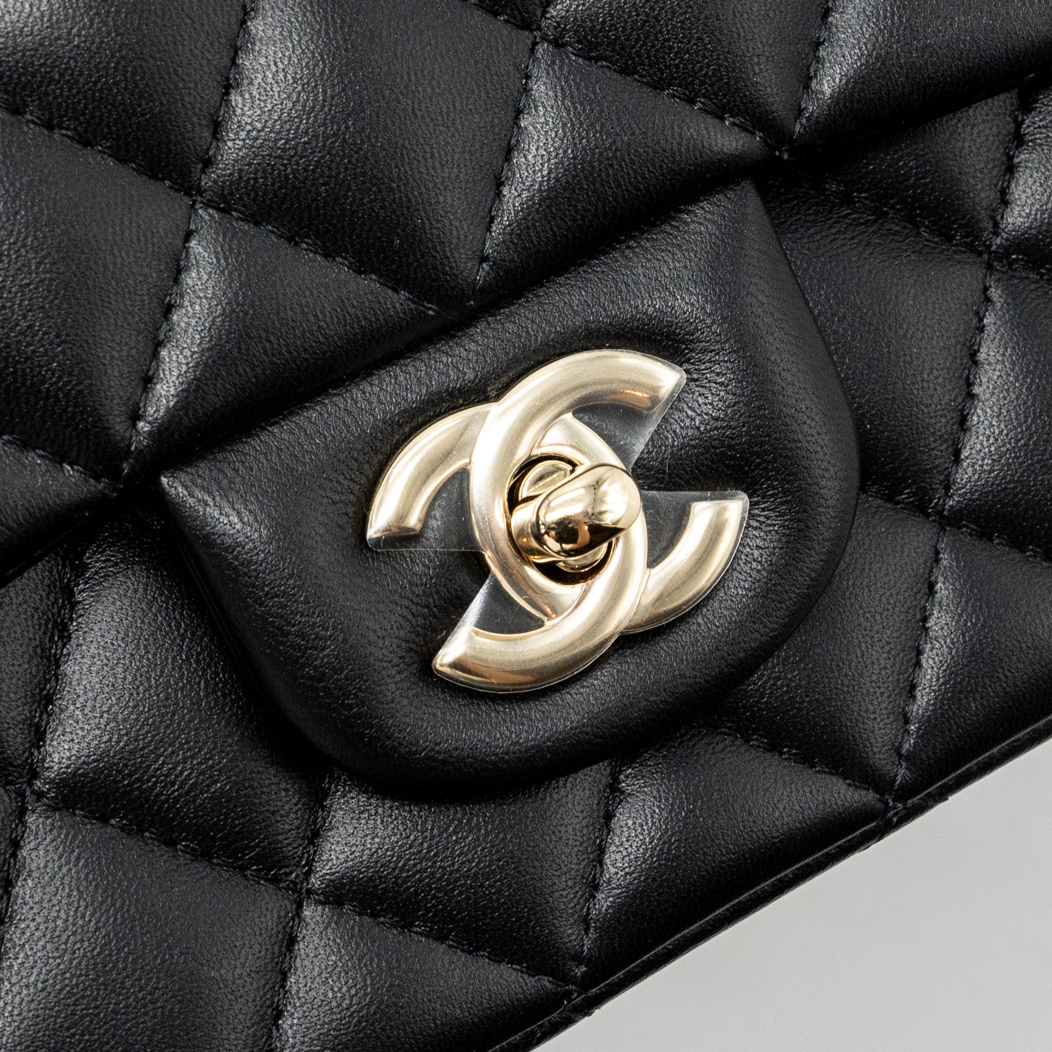 CHANEL TOP HANDLE MINI RECTANGULAR FLAP BAG LAMBSKIN BLACK LGHW(MICROCHIP)