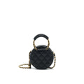 CHANEL TOP HANDLE CAVIAR ROUND CLUTCH WITH CHAIN BLACK GHW