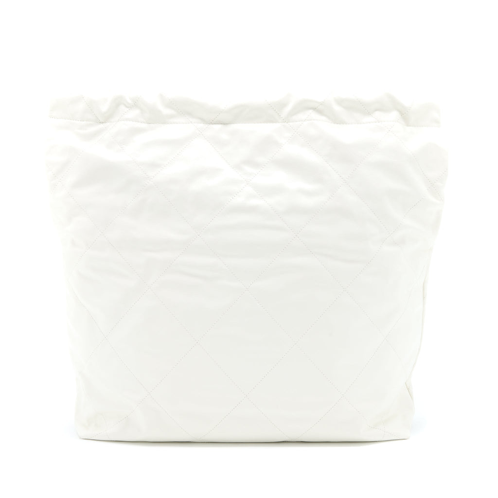 CHANEL LARGE 22 BAG CALFSKIN WHITE BRUSHED GHW (MICROCHIP)