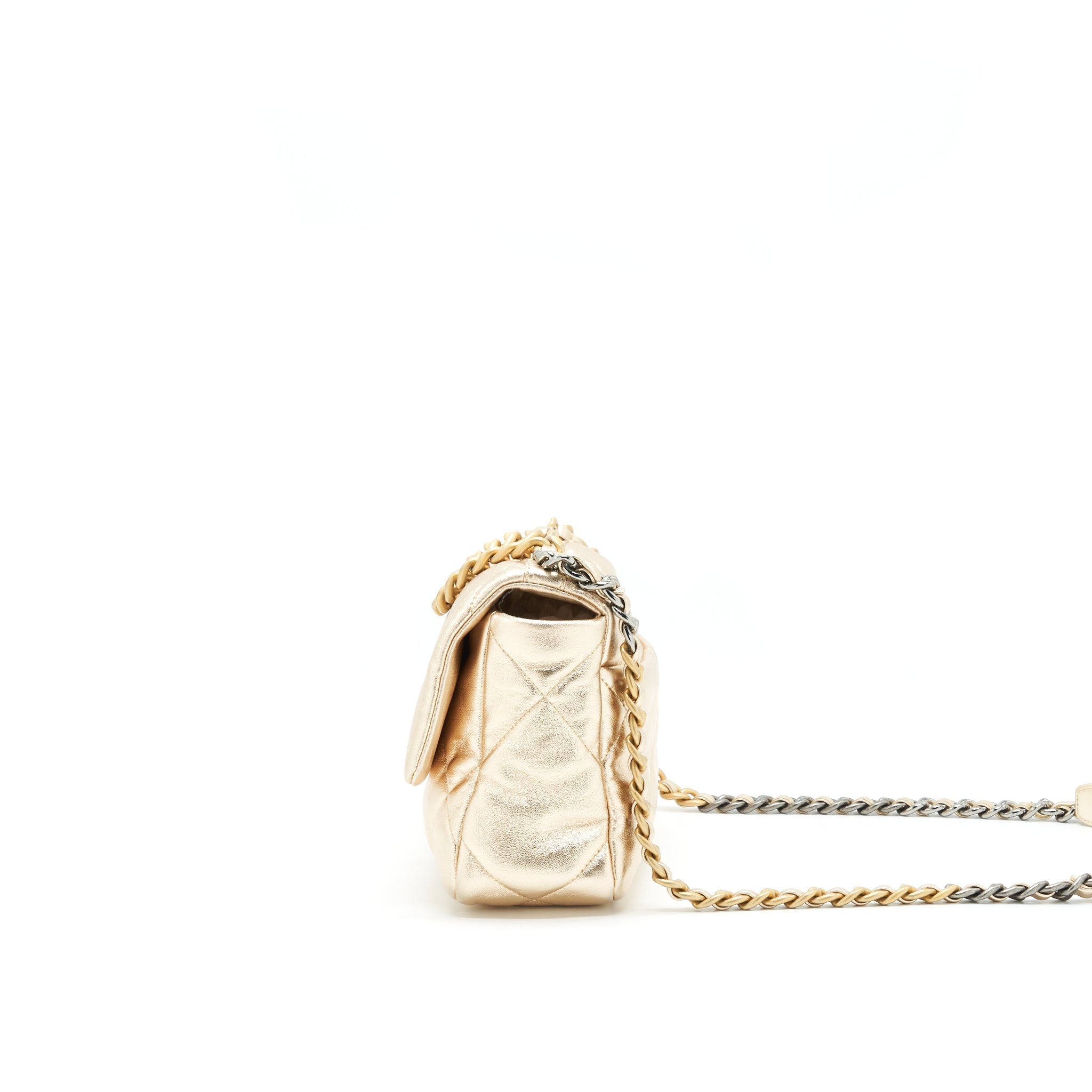 CHANEL SMALL 19 BAG GOLD COLOR WITH GOLD/ SILVER HARDWARE