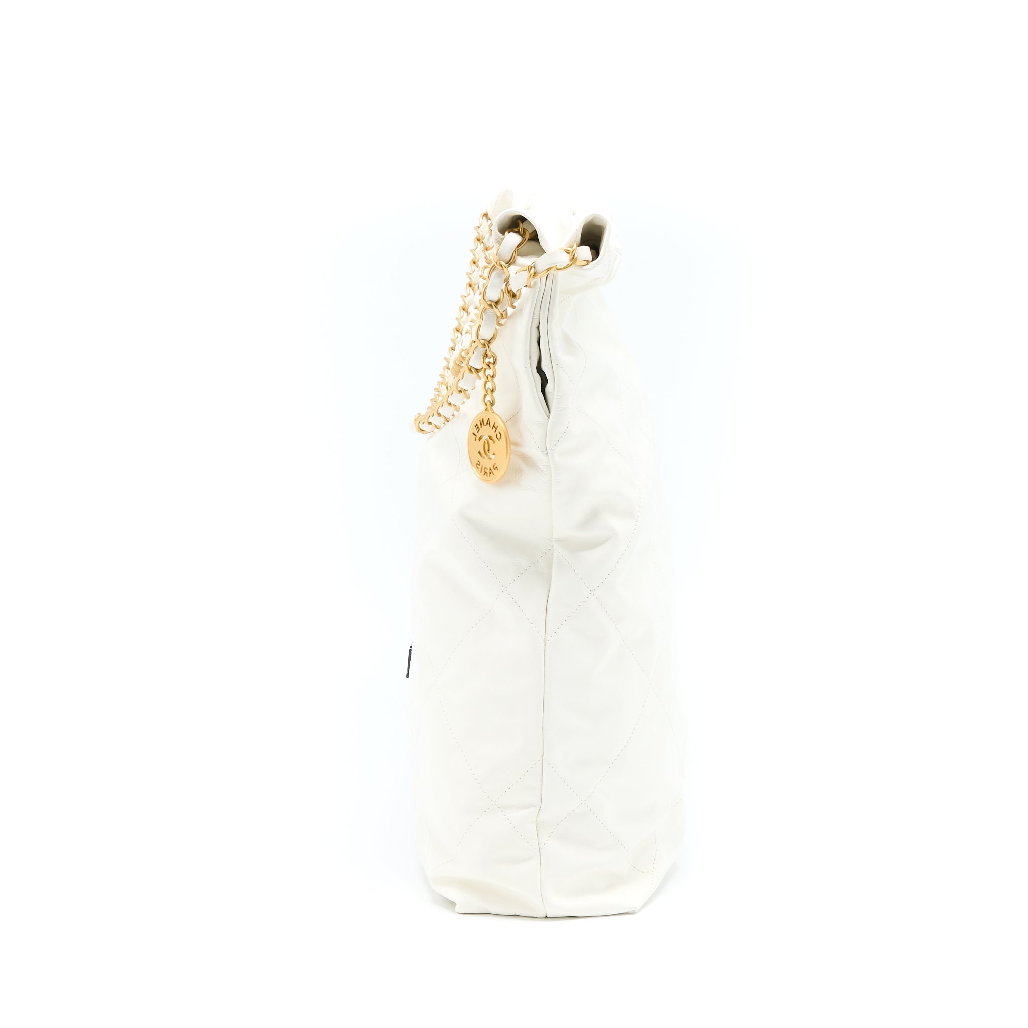 CHANEL LARGE 22 BAG CALFSKIN WHITE BRUSHED GHW (MICROCHIP)