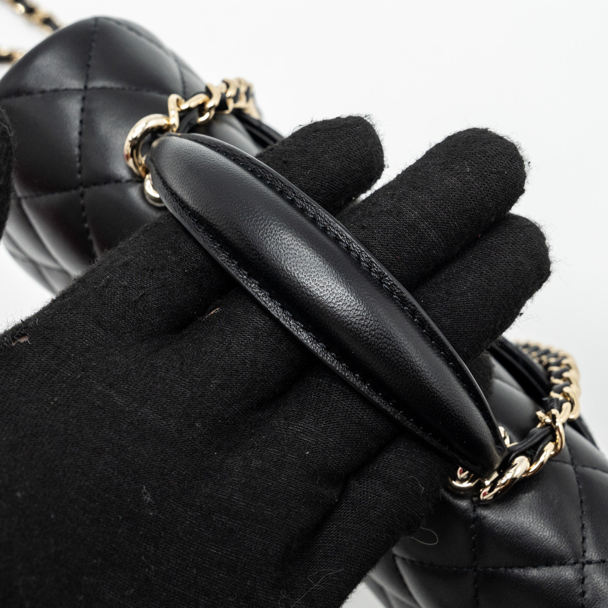 CHANEL TOP HANDLE MINI RECTANGULAR FLAP BAG LAMBSKIN BLACK LGHW(MICROCHIP)