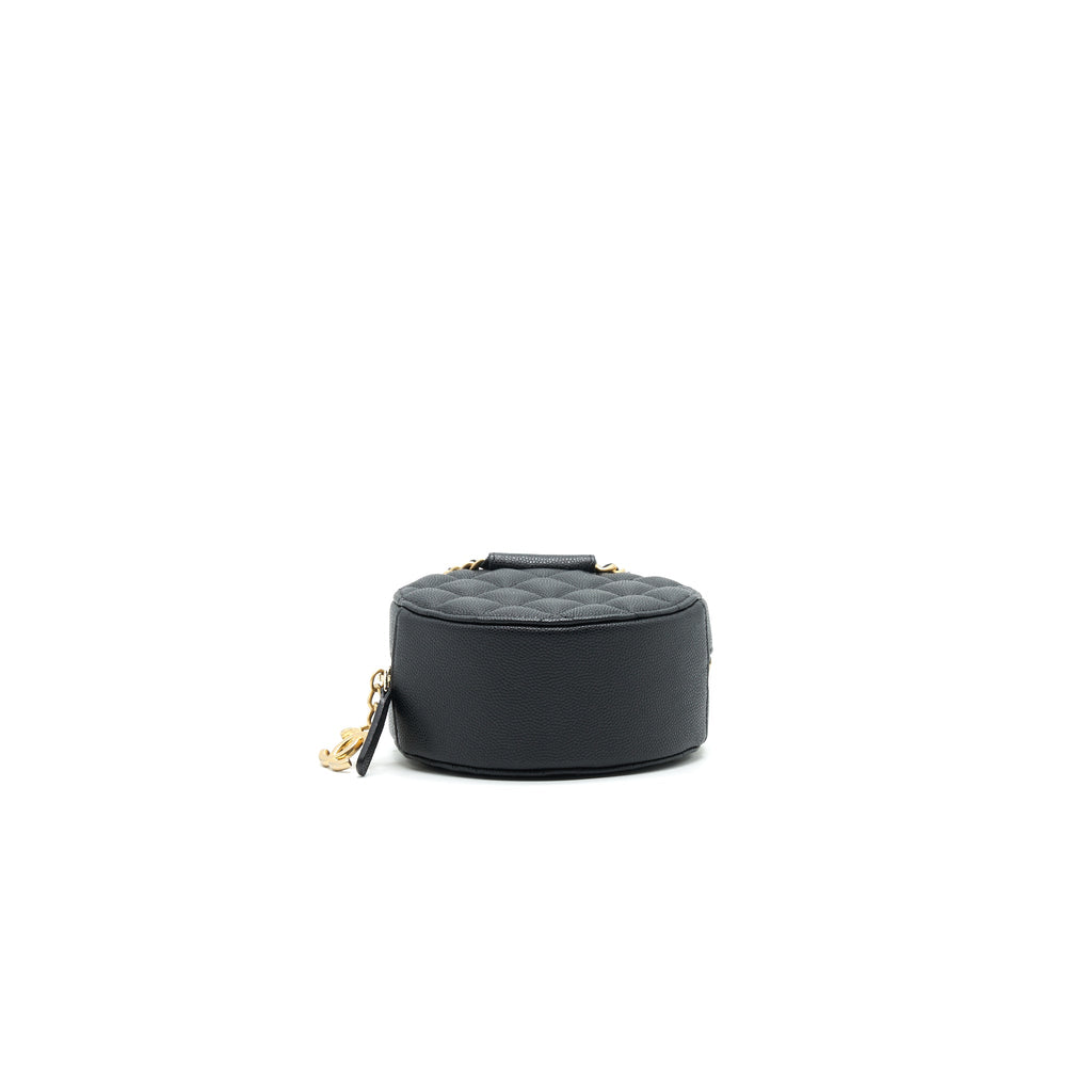 CHANEL TOP HANDLE CAVIAR ROUND CLUTCH WITH CHAIN BLACK GHW