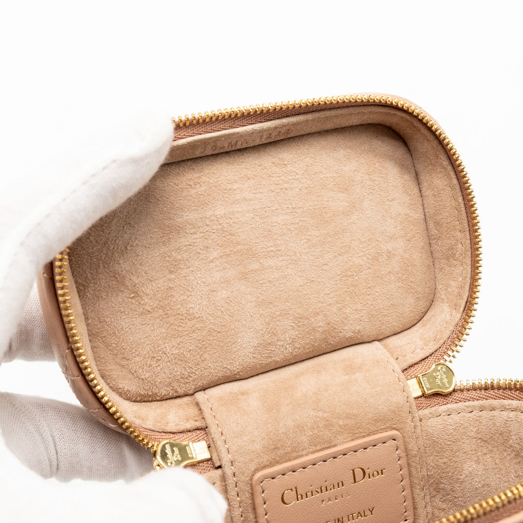 DIOR MICRO LADY DIOR VANITY CASE CANNAGE LAMBSKIN ROSE DES VENTS PINK LGHW