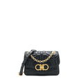 FERRAGAMO QUILTED GANCINI FLAP BAG CALFSKIN BLACK GHW