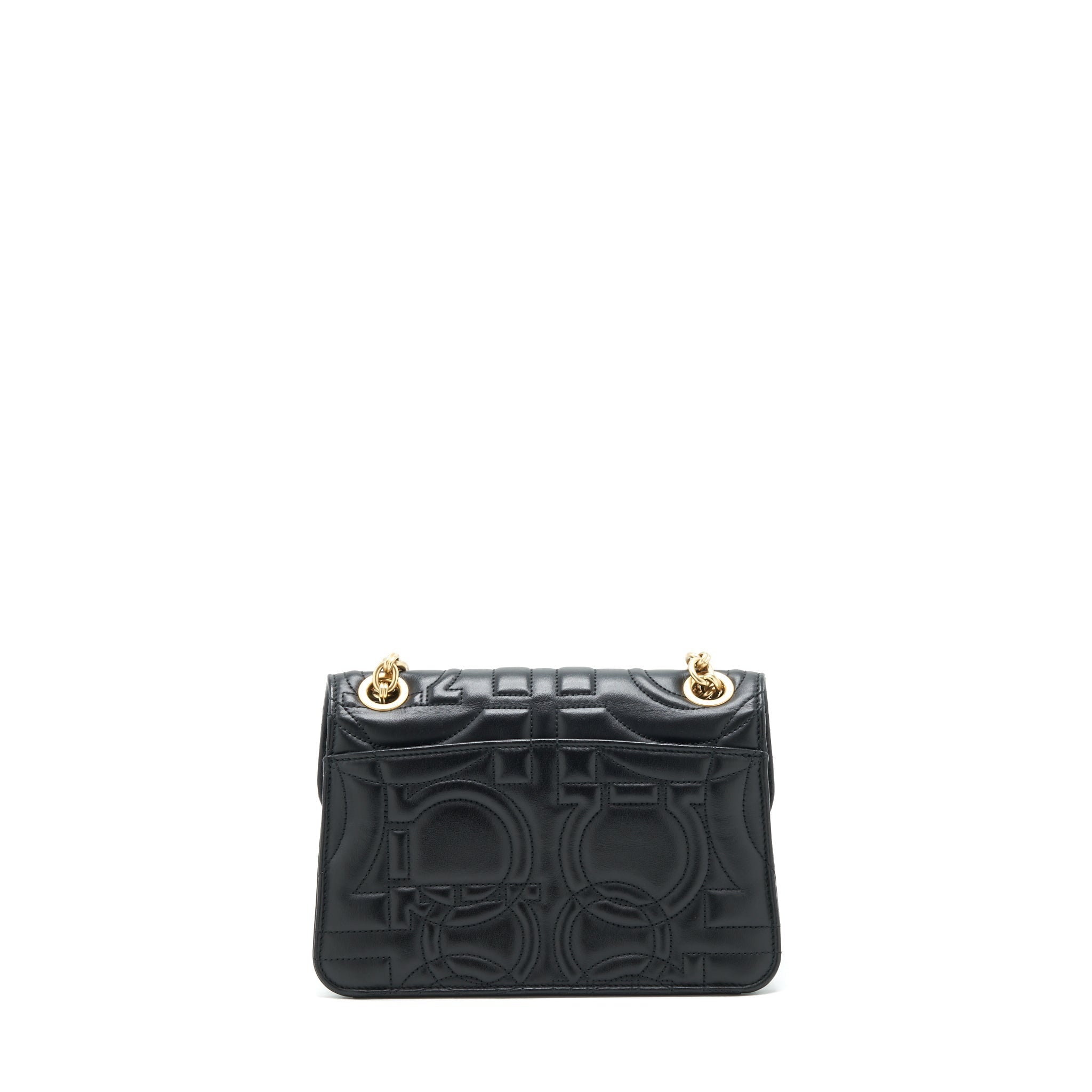 FERRAGAMO QUILTED GANCINI FLAP BAG CALFSKIN BLACK GHW