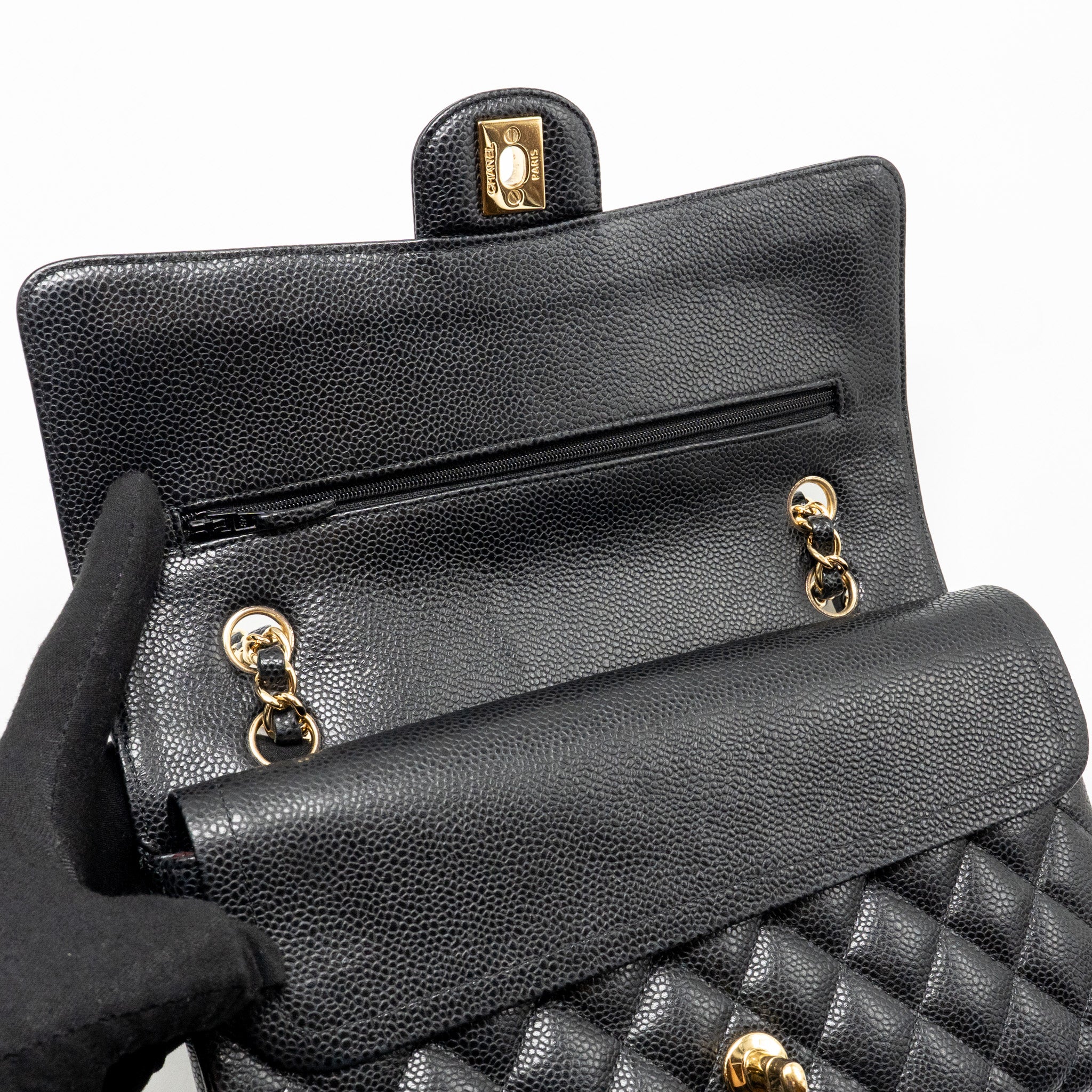 CHANEL MEDIUM CLASSIC DOUBLE FLAP BAG CAVIAR BLACK GHW