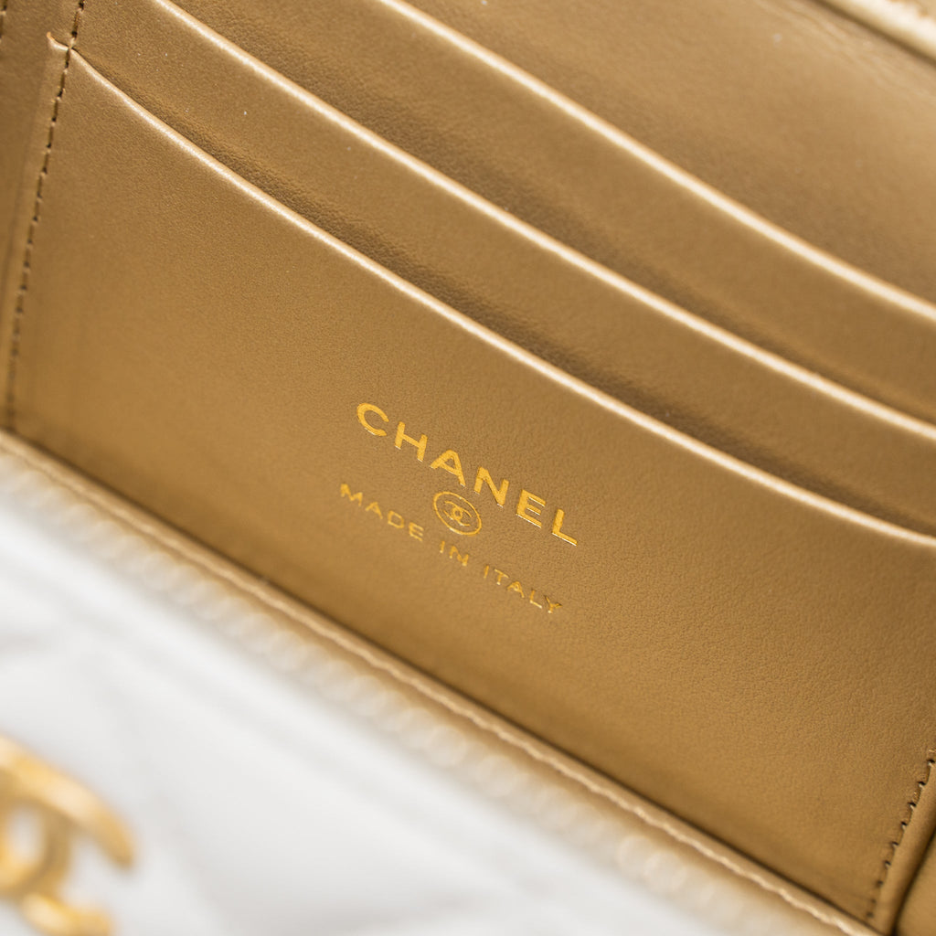 CHANEL PEARL CRUSH LONG VANITY WITH CHAIN LAMBSKIN WHITE BRUSHED GHW (MICROCHIP)