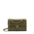 CHANEL QUILTED GRAINED CALFSKIN FLAP BAG OLIVE GREEN RUTHENIUM HARDWARE