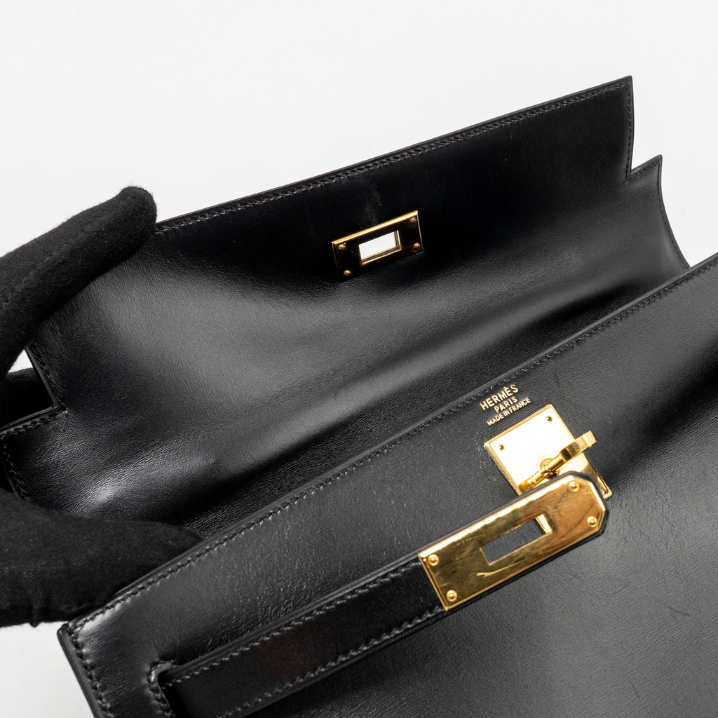 HERMES KELLY 32 BOX BLACK GHW