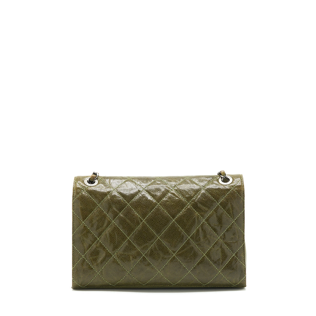 CHANEL QUILTED GRAINED CALFSKIN FLAP BAG OLIVE GREEN RUTHENIUM HARDWARE