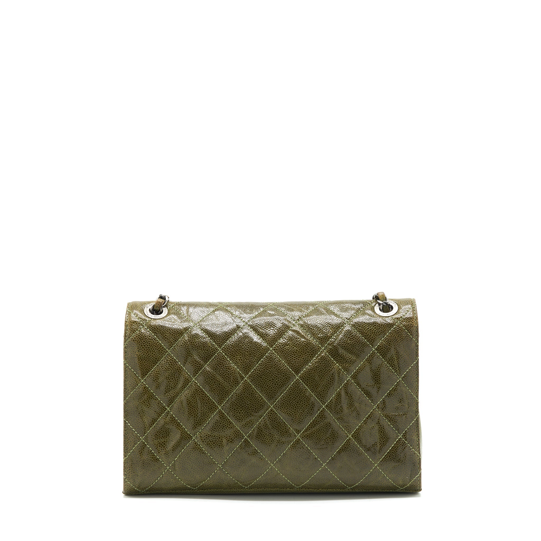 CHANEL QUILTED GRAINED CALFSKIN FLAP BAG OLIVE GREEN RUTHENIUM HARDWARE