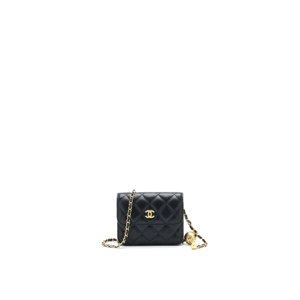 CHANEL PEARL CRUSH MINI BELT COINS PURSE/ CARD HOLDER BLACK GHW