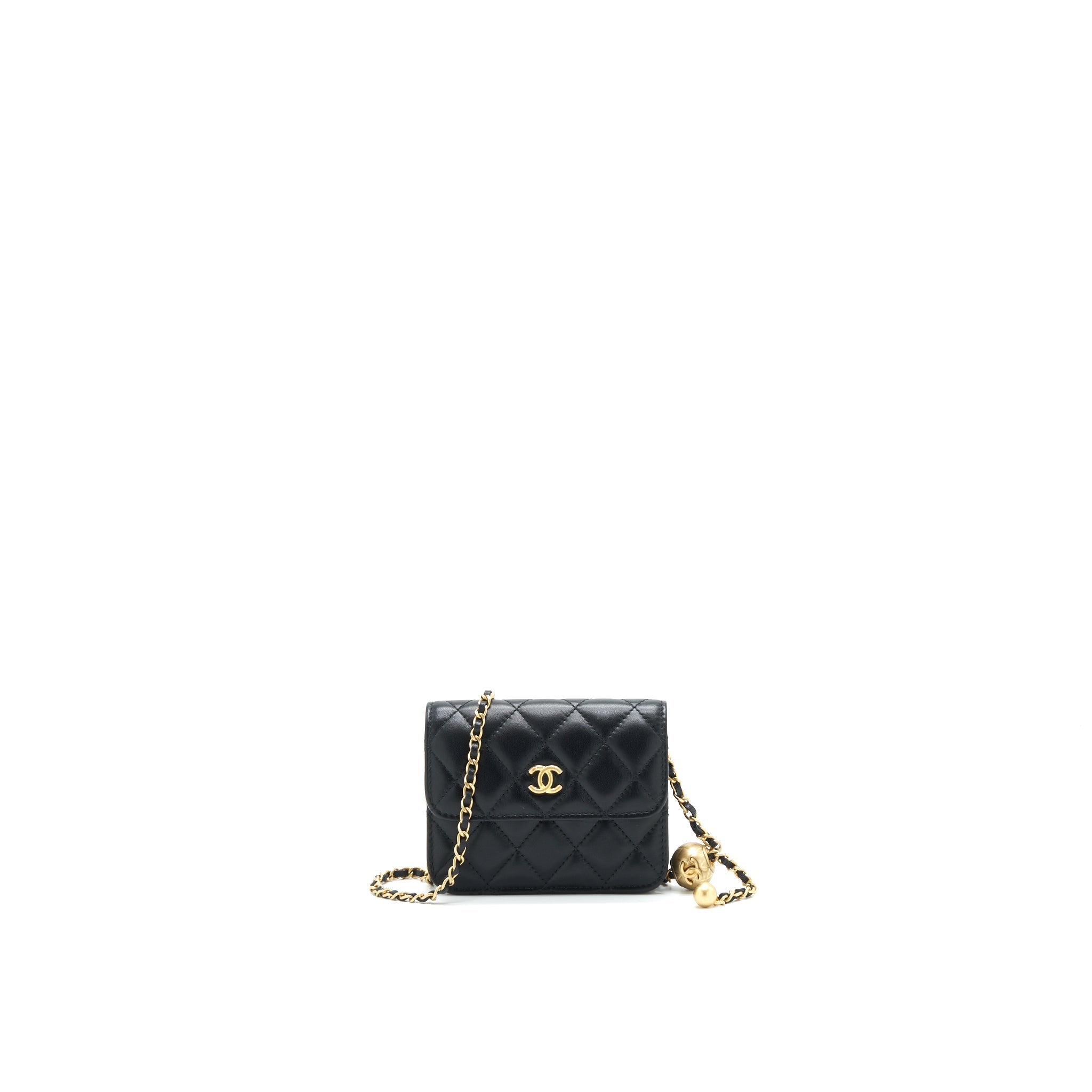 CHANEL PEARL CRUSH MINI BELT COINS PURSE/ CARD HOLDER BLACK GHW