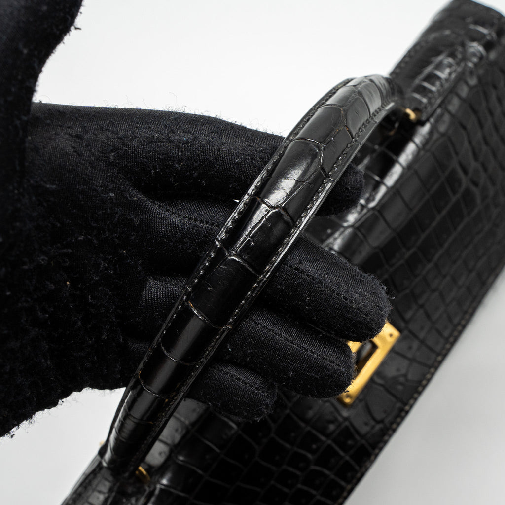 HERMES KELLY 32 SHINY CROCODILE POROSUS BLACK GHW