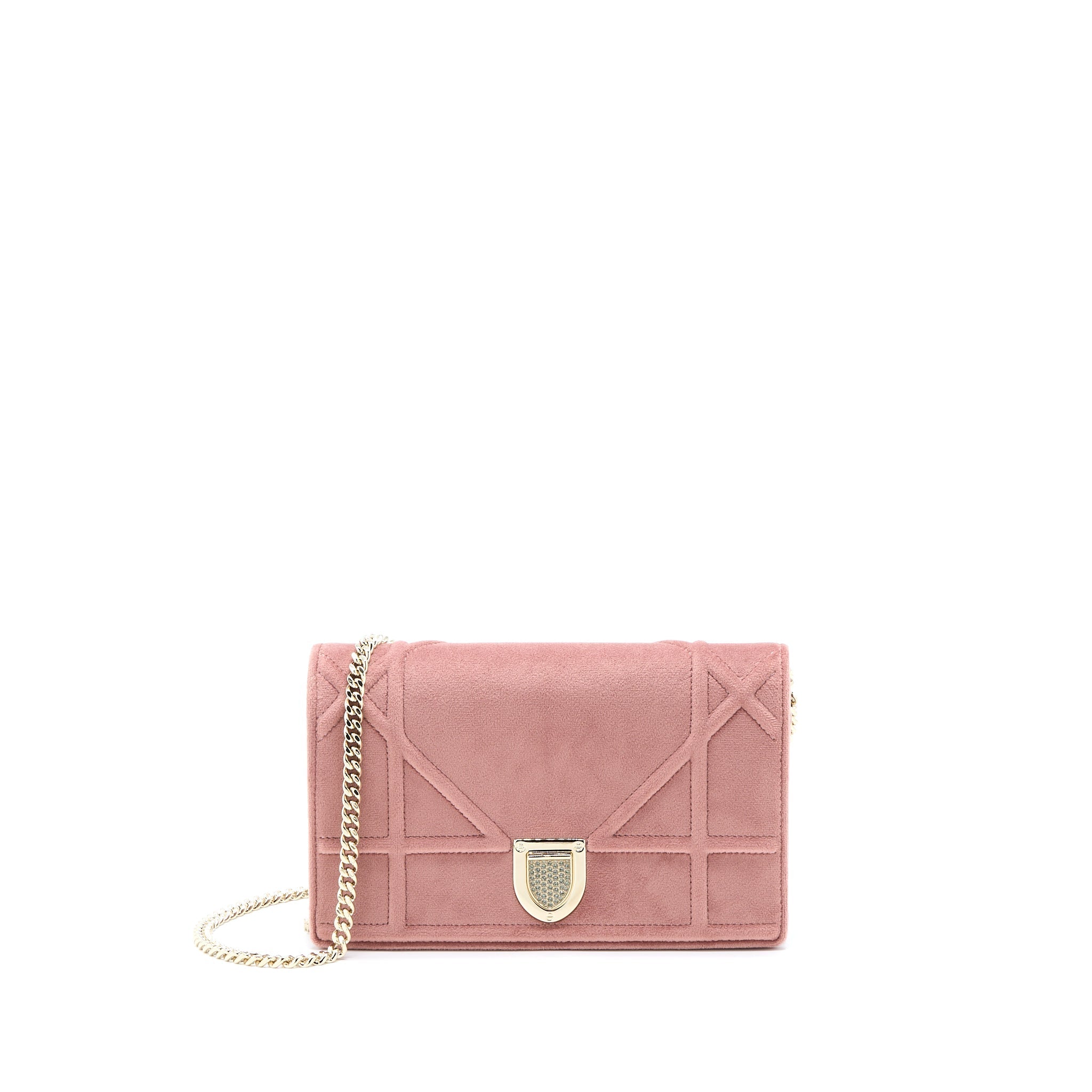 DIOR DIORMA WALLET ON CHAIN VELVET PINK GHW