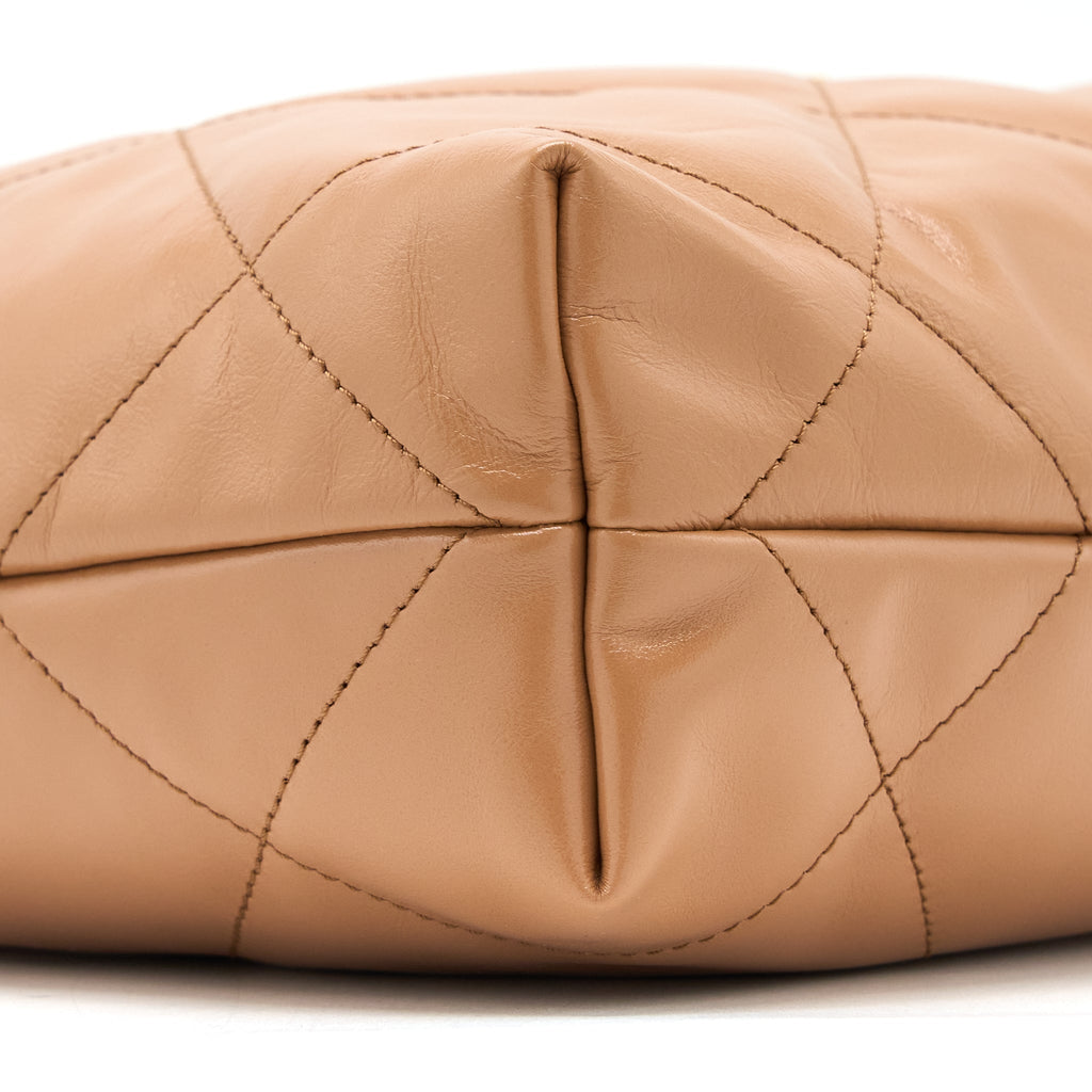 CHANEL SMALL 22 BAG SHINY CALFSKIN CARAMEL GHW (MICROCHIP)
