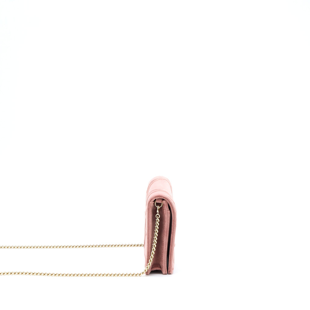 DIOR DIORMA WALLET ON CHAIN VELVET PINK GHW