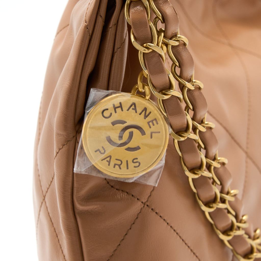 CHANEL SMALL 22 BAG SHINY CALFSKIN CARAMEL GHW (MICROCHIP)