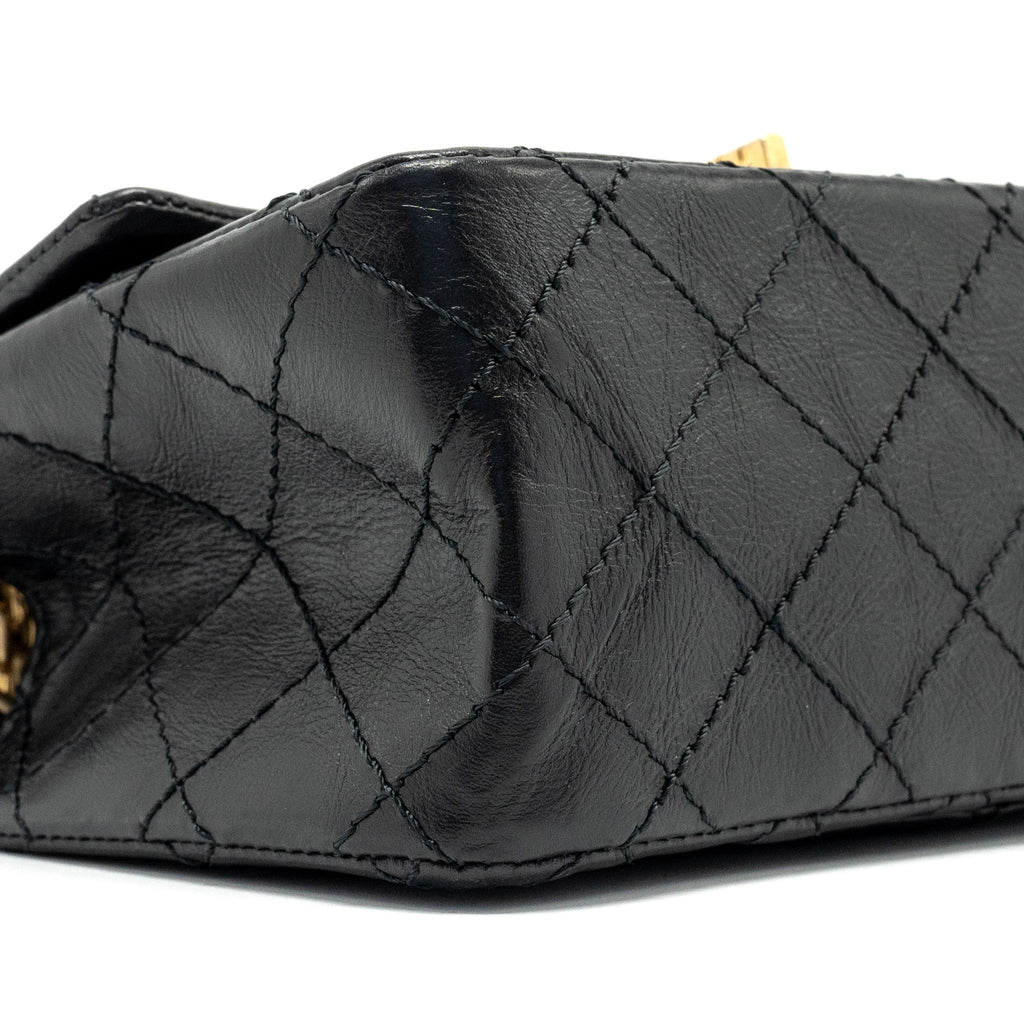 CHANEL MINI 2.55 REISSUE FLAP BAG AGED CALFSKIN BLACK GHW