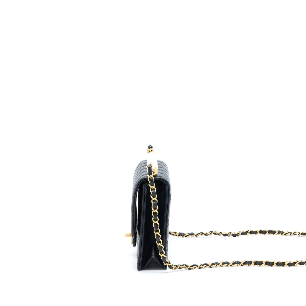 CHANEL QUILTED FLAP BAG WITH PEARL LAMBSKIN BLACK BRUSHED GHW