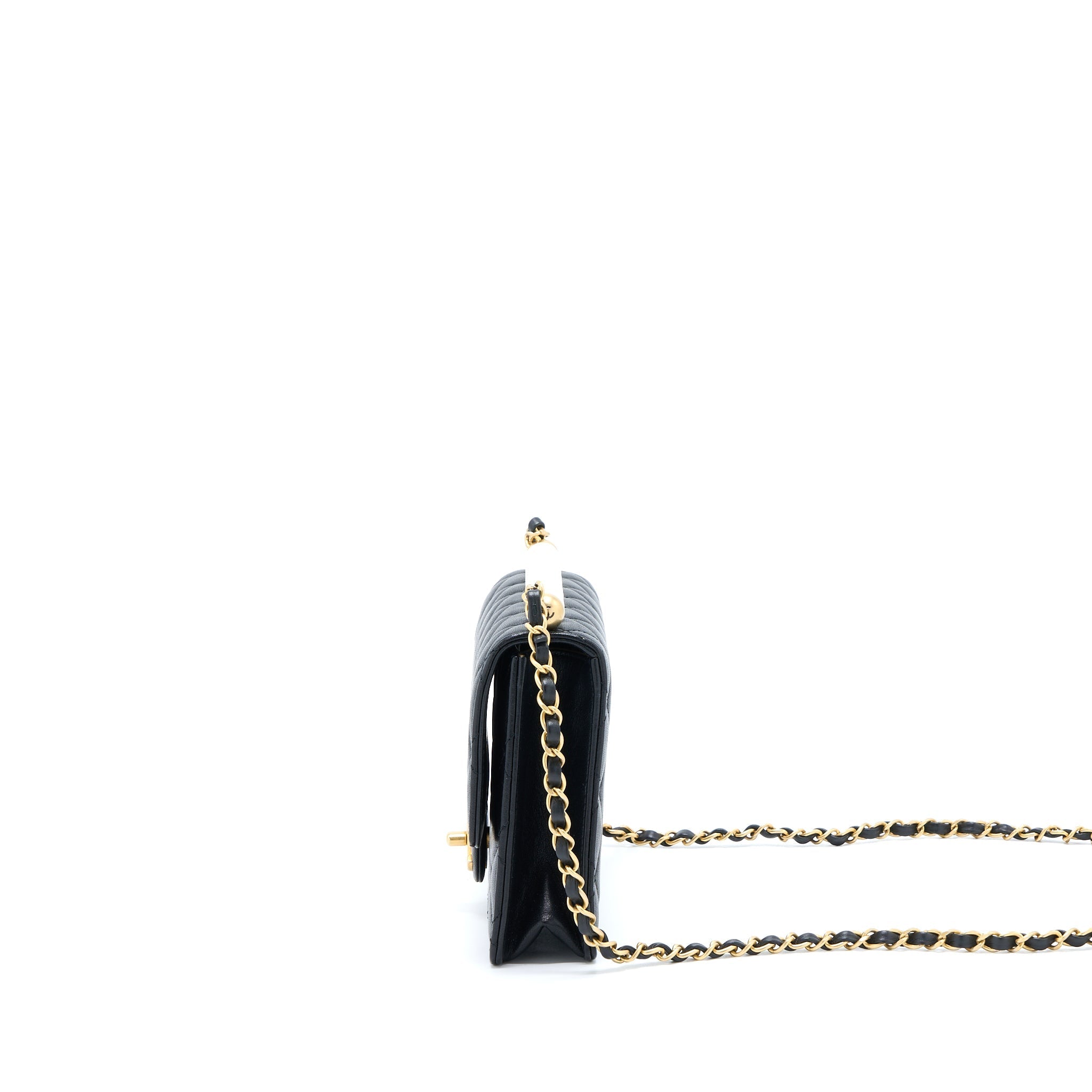 CHANEL QUILTED FLAP BAG WITH PEARL LAMBSKIN BLACK BRUSHED GHW