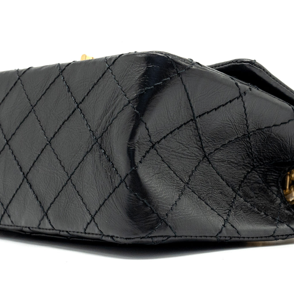 CHANEL MINI 2.55 REISSUE FLAP BAG AGED CALFSKIN BLACK GHW