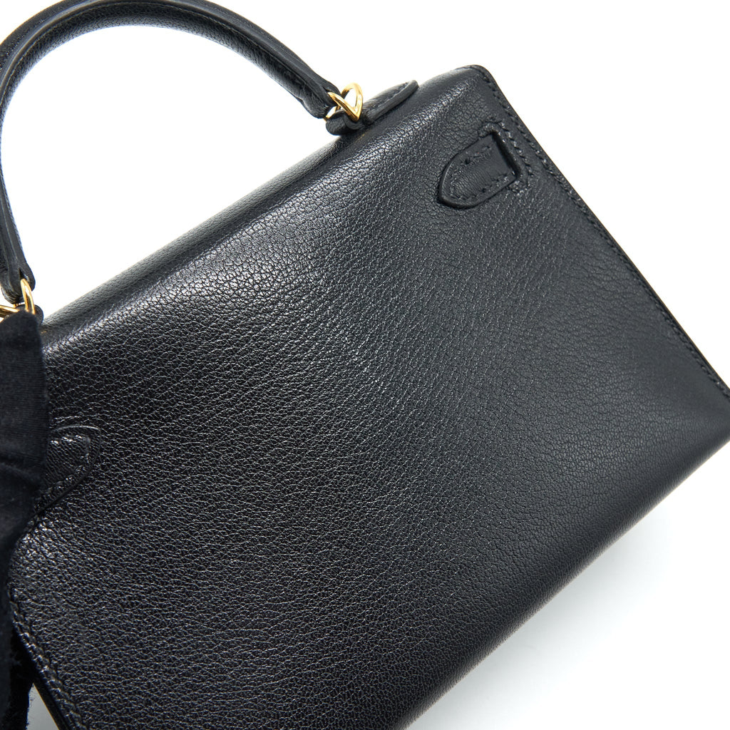 HERMES MINI KELLY 20CM CHÈVRE CHAMKILA BLACK GHW