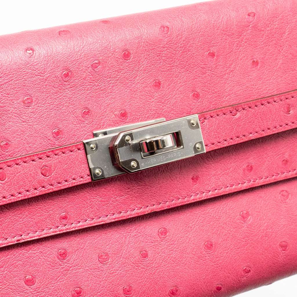 HERMES KELLY COMPACT WALLET OSTRICH ROSE TYRIEN SHW