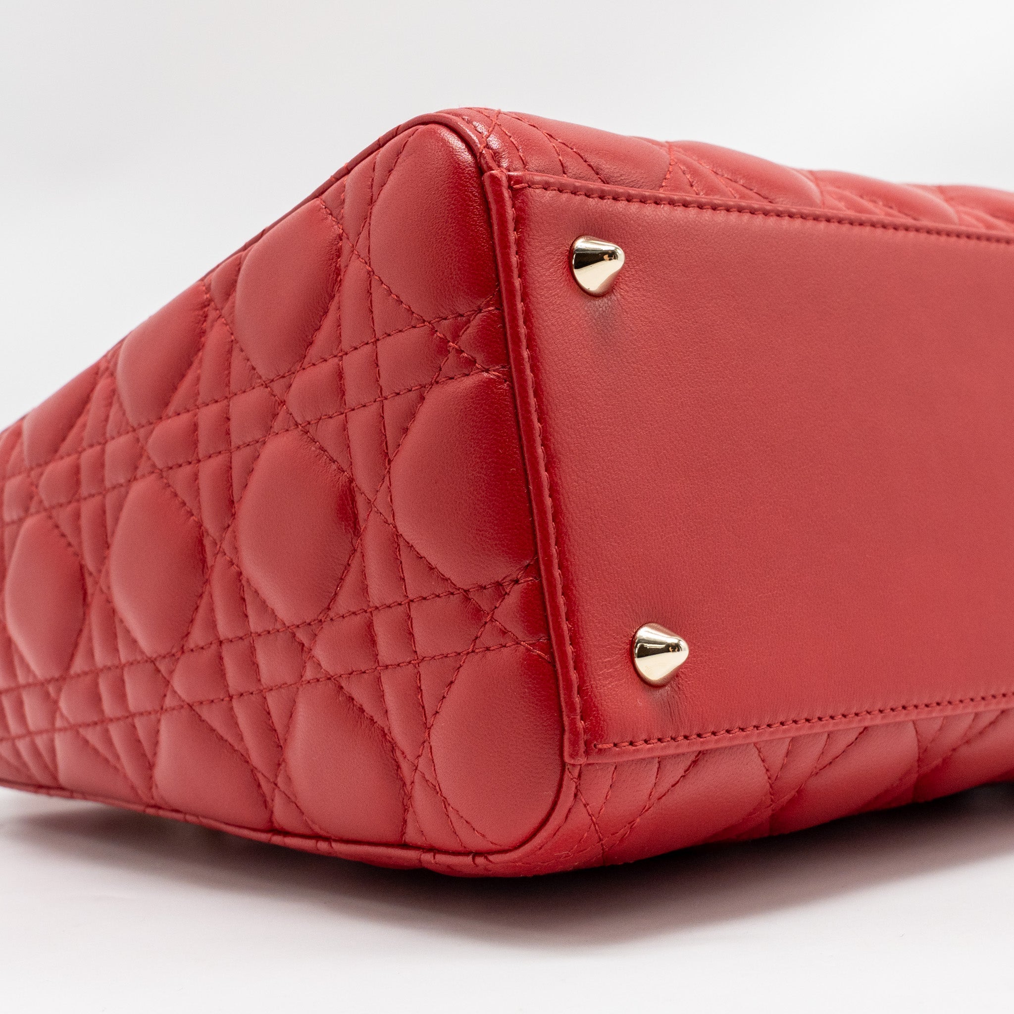 DIOR MEDIUM LADY DIOR LAMBSKIN RED LGHW